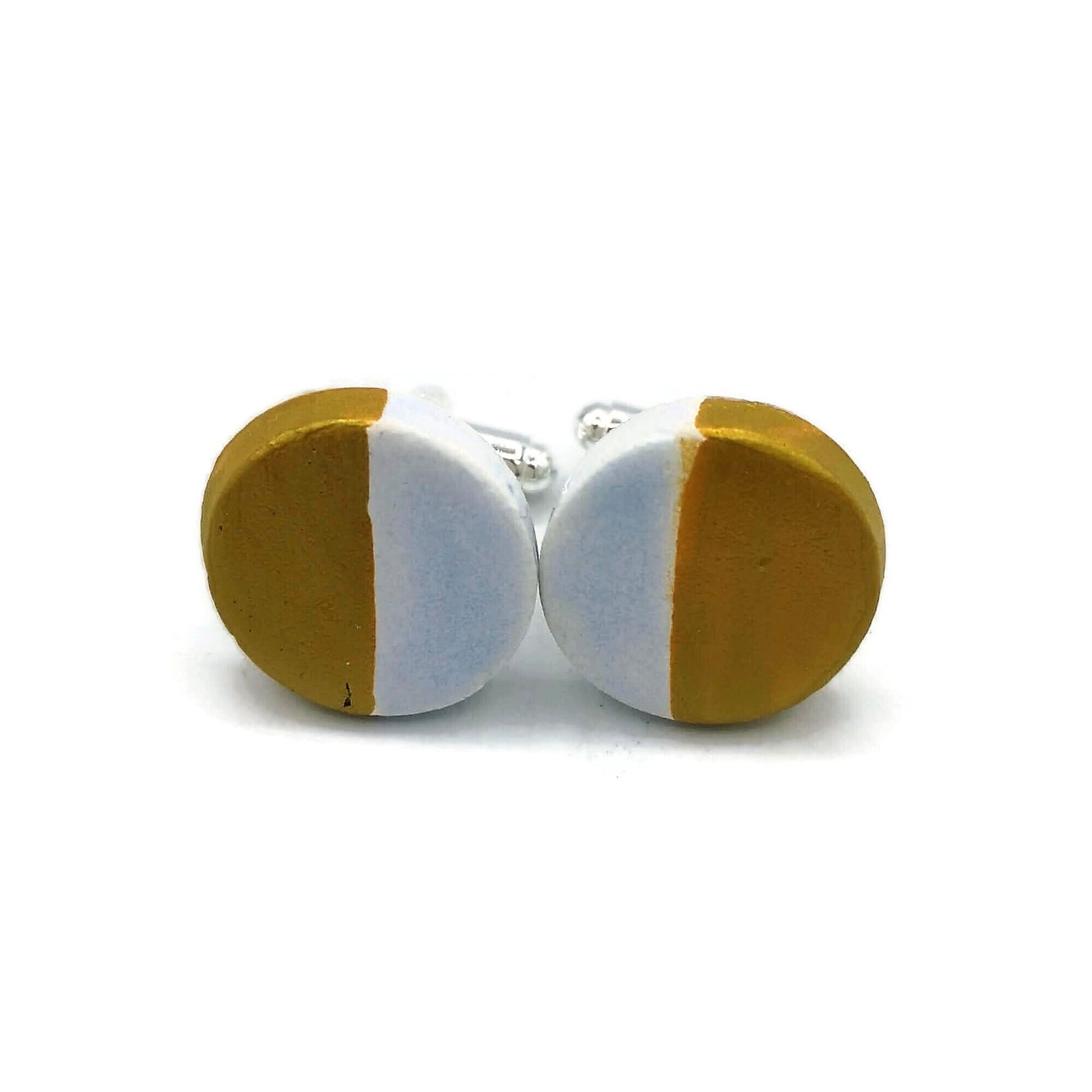 Handmade Ceramic Gold Cufflinks For Men, Porcelain 9th Anniversary Gift For Husband, Dad Fathers Day Gift Idea, Best Birthday Gifts For Him - Ceramica Ana Rafael