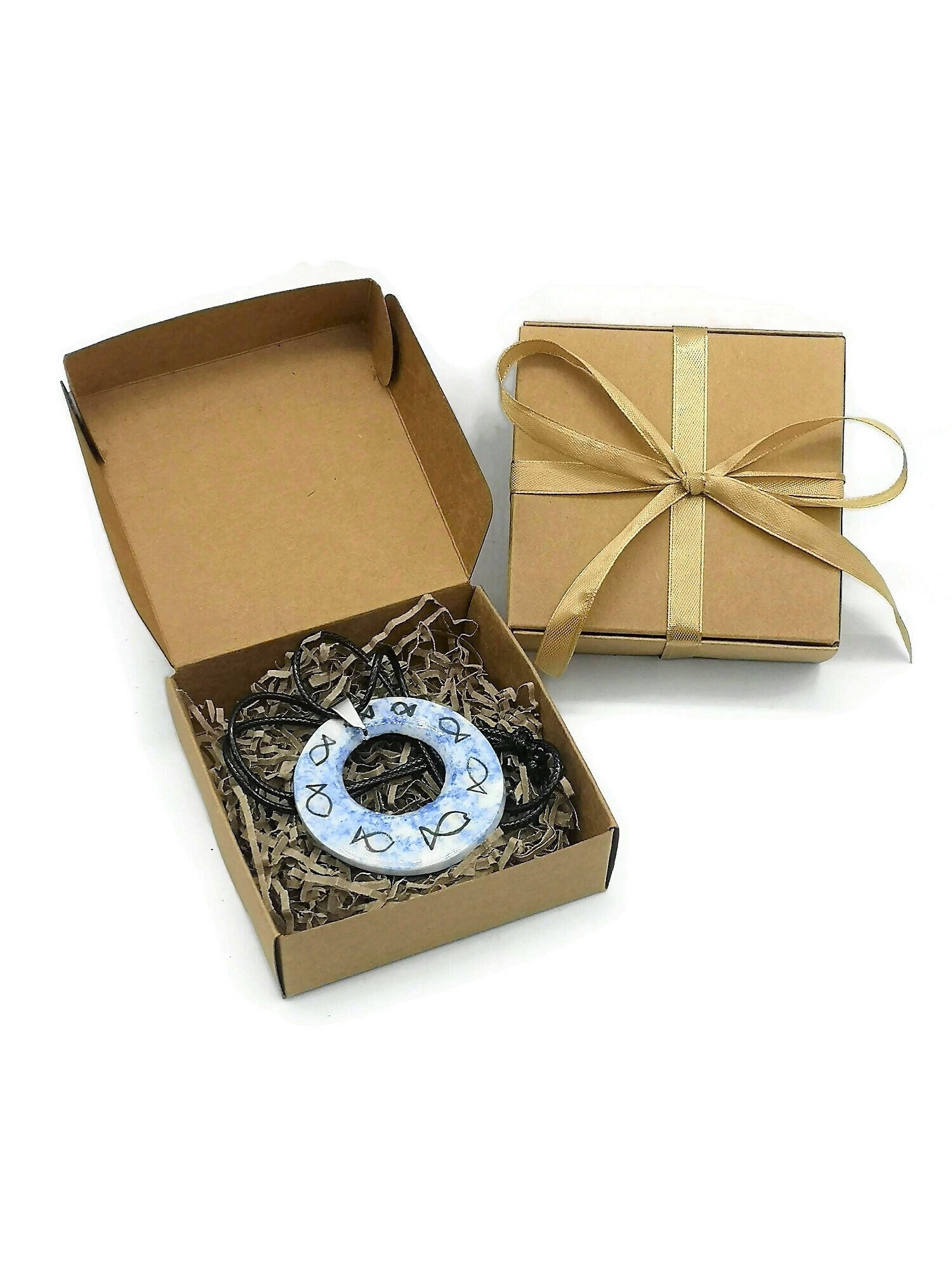 Blue Fish Statement Necklace Pendant for Women, Handmade Ceramic Jewelry Best Gifts For Her, Personalized Mother's Day Gift For Grandma - Ceramica Ana Rafael