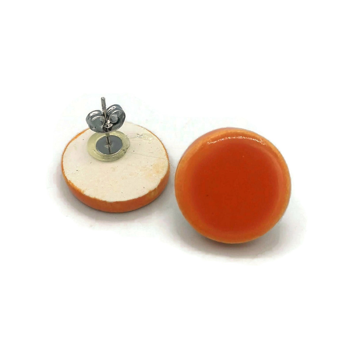CLAY STUD EARRINGS, Orange Round Shape Designer Earrings, Easter Basket Stuffer For Teen Girl, Ceramic Best Gifts For Her - Ceramica Ana Rafael