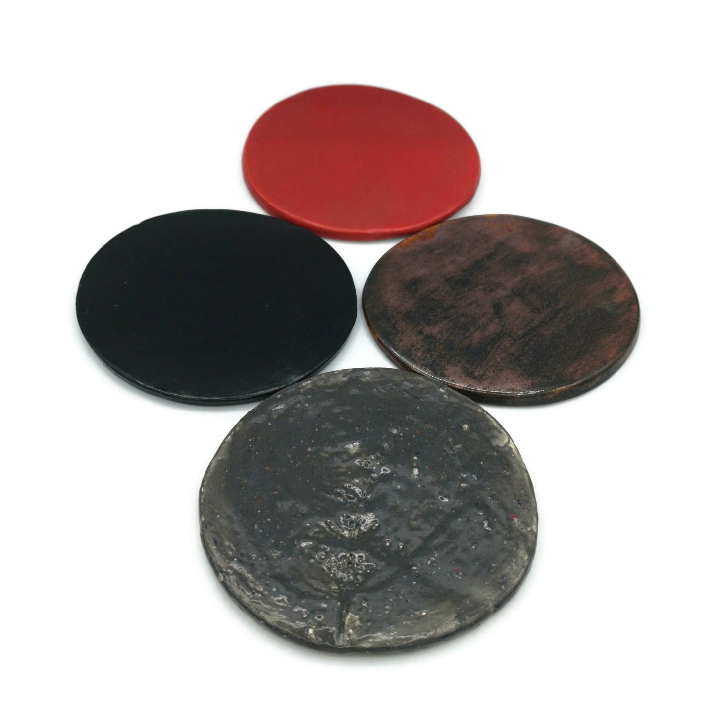 4Pc Assorted Handmade Round Cramic Coaster Tiles With Cork Back To Protect Your Office Desk, Colorful Mosaic Drink Coasters - Ceramica Ana Rafael