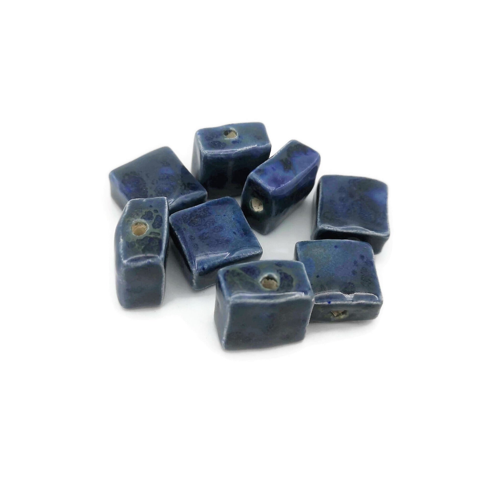 8Pc Flat Square Beads, Handmade Ceramic Beads, Blue Craft Beads Assorted Decorative Beads For Jewelry Making, Most Sold Items - Ceramica Ana Rafael