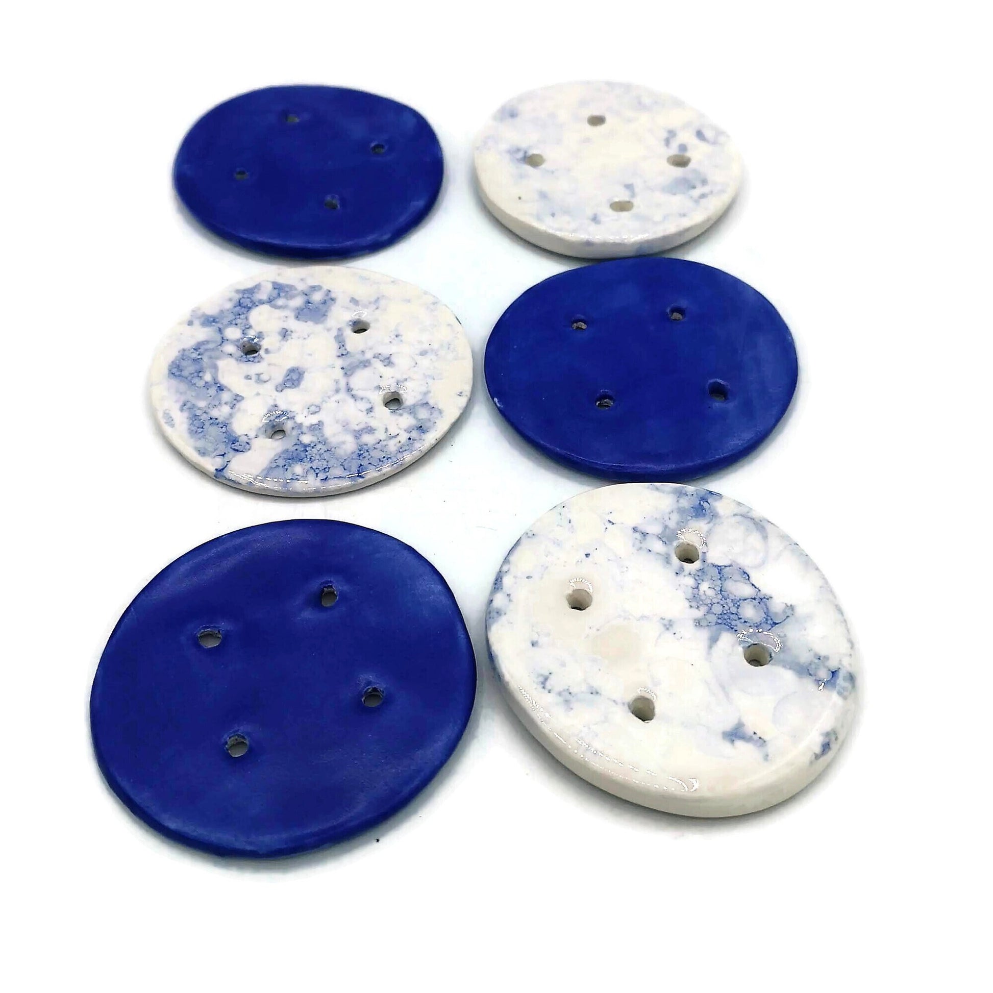 6Pc Extra Large Handmade Ceramic Blue Buttons, Round Shape Assorted Sewing Buttons 65mm, Best Gifts For Her, Novelty Buttons Lot - Ceramica Ana Rafael