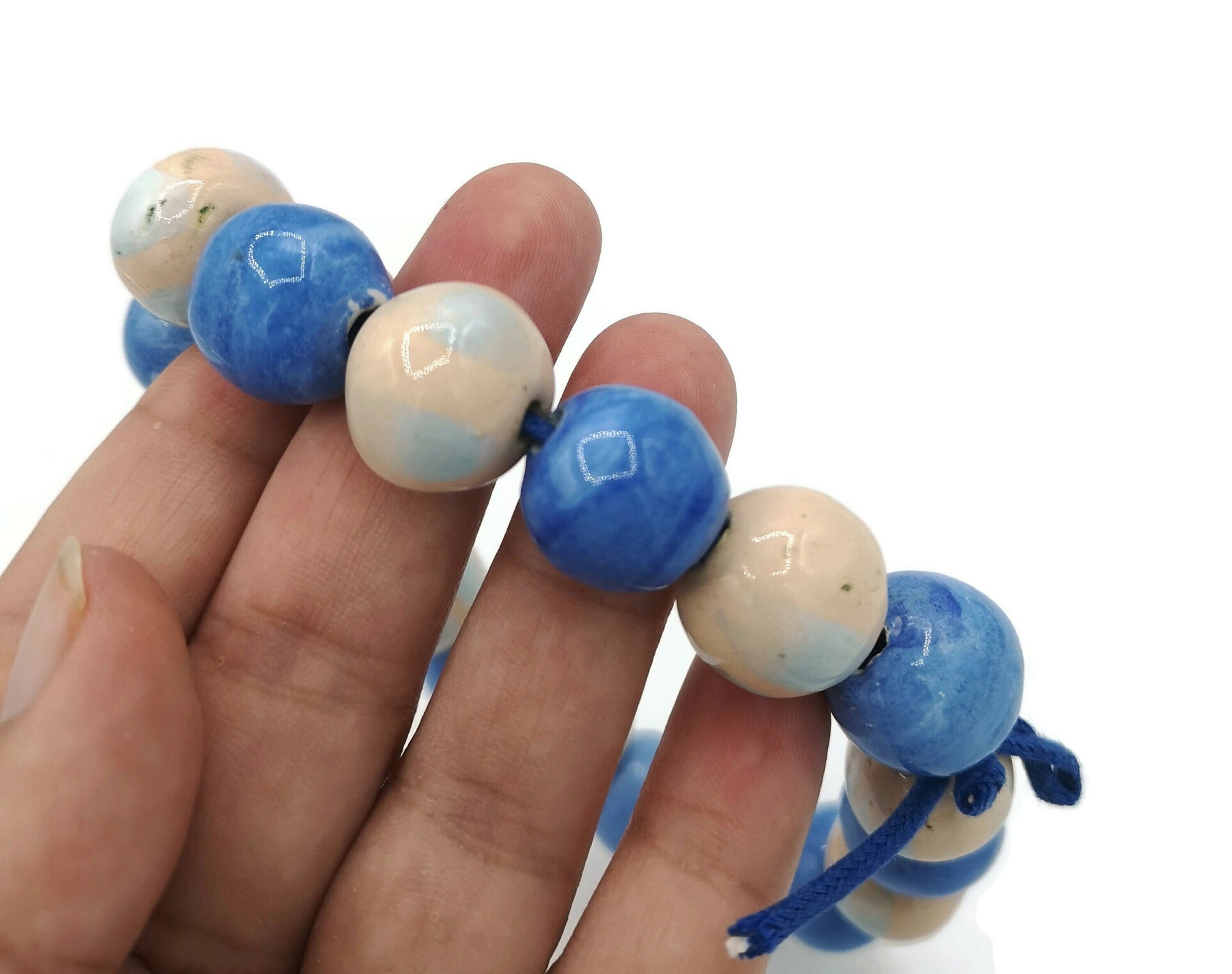 Handmade Ceramic Beads For Jewelry Making, Set Of 18 Mixed Decorative Round Shape Pastel Beads For Crafting, Assorted Beads Unique - Ceramica Ana Rafael