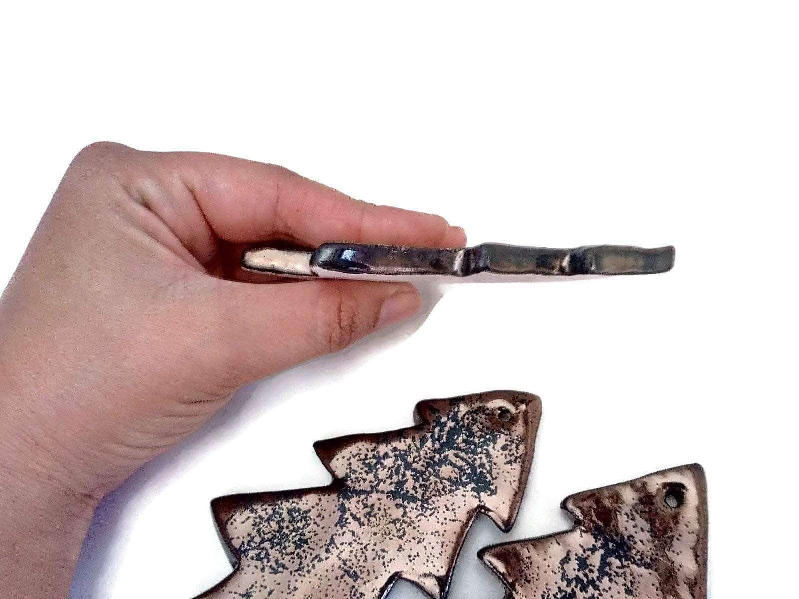 1Pc Handmade Ceramic Golden Christmas Tree Wall Hanging, Hand Painted Christmas Ornament, Secret Sister Gifts