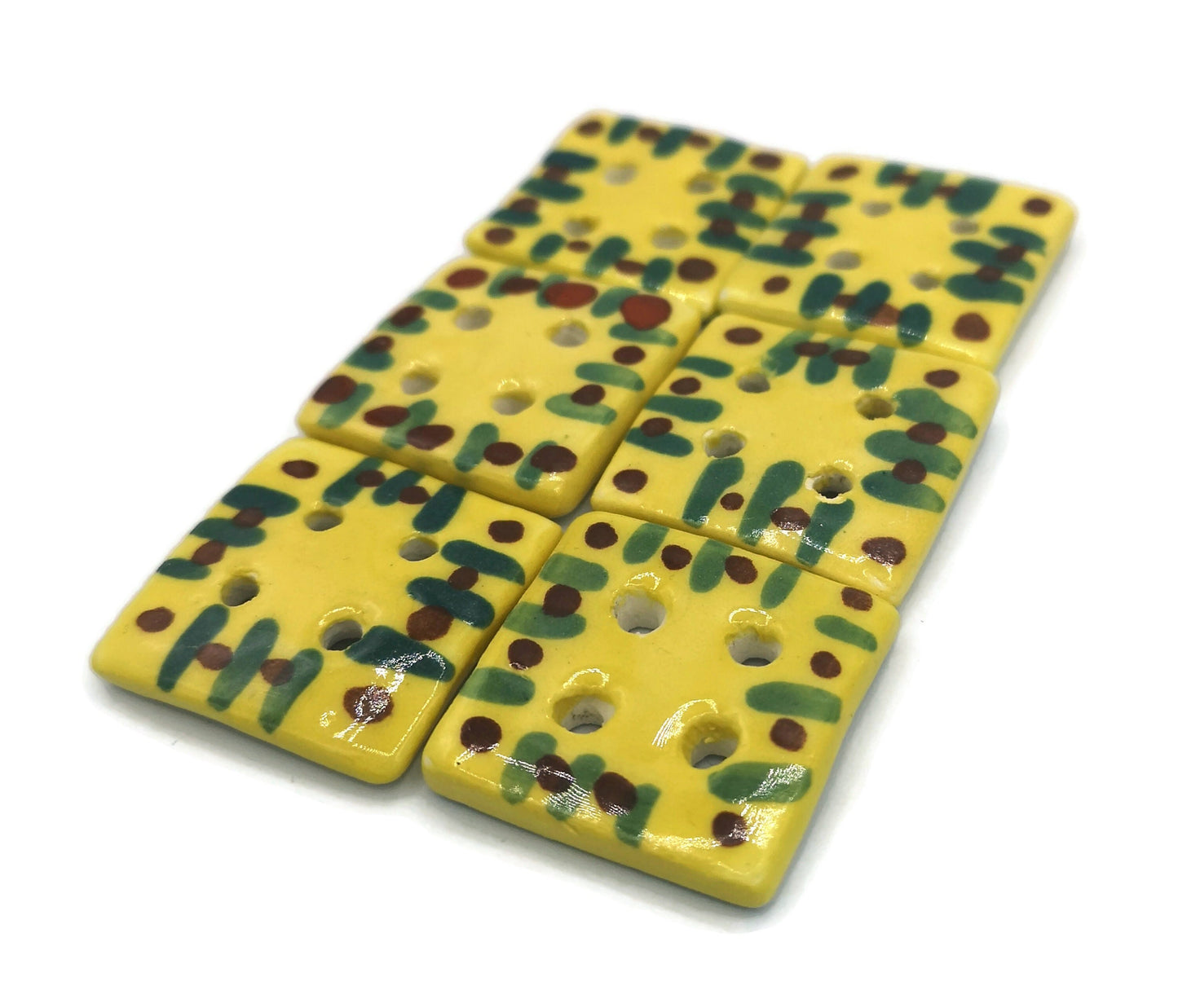 6Pc 30mm Extra Large Square Sewing Buttons Hand Painted, Handmade Ceramic Novelty Buttons For Coat Or Crafts, Yellow Custom Buttons - Ceramica Ana Rafael