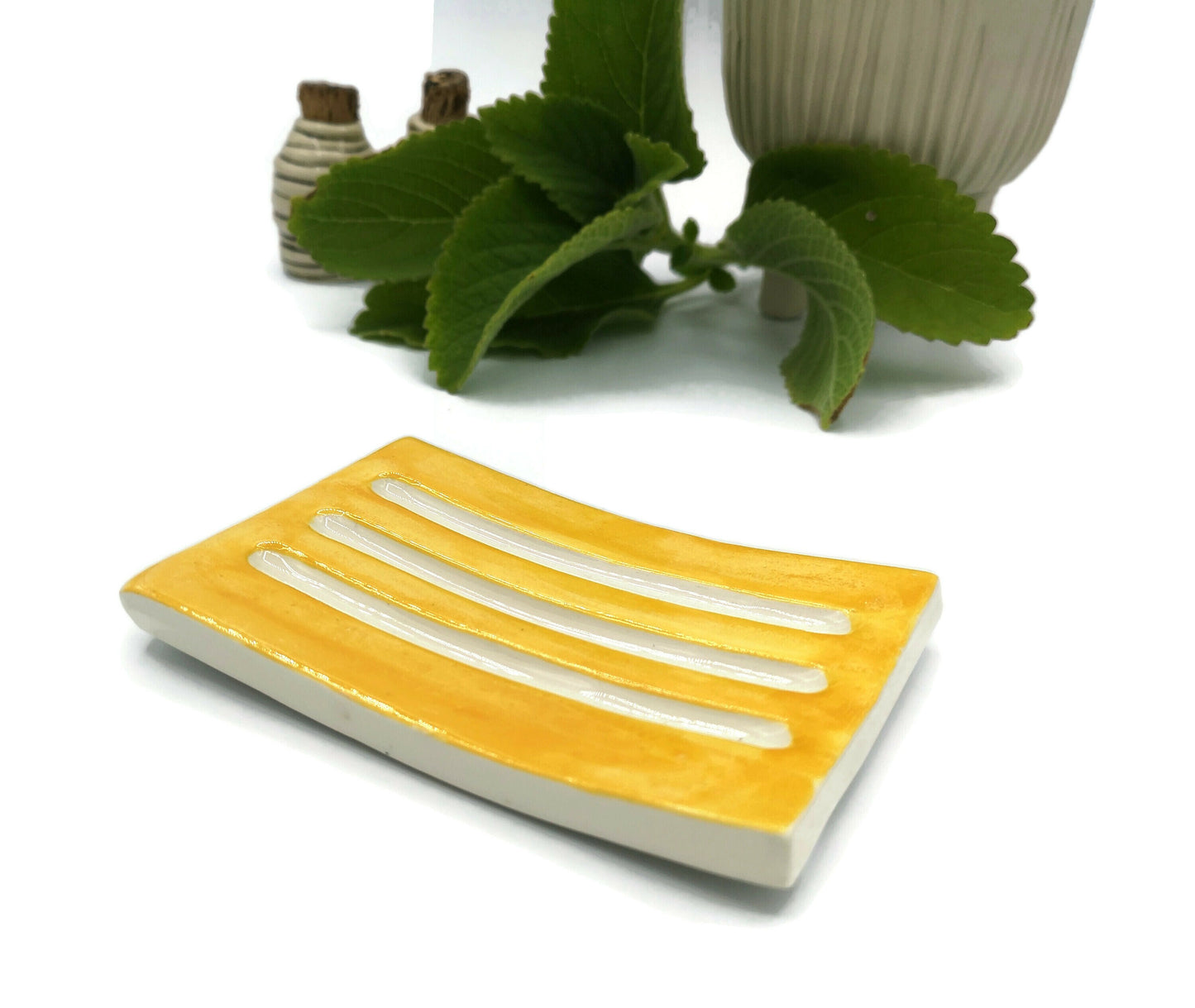 Yellow Handmade Ceramic Soap Dish With Drain For Bathroon, Zero Waste Soap Bar Holder, Artisan Pottery Tray, Decorative Clay Soap Dish - Ceramica Ana Rafael