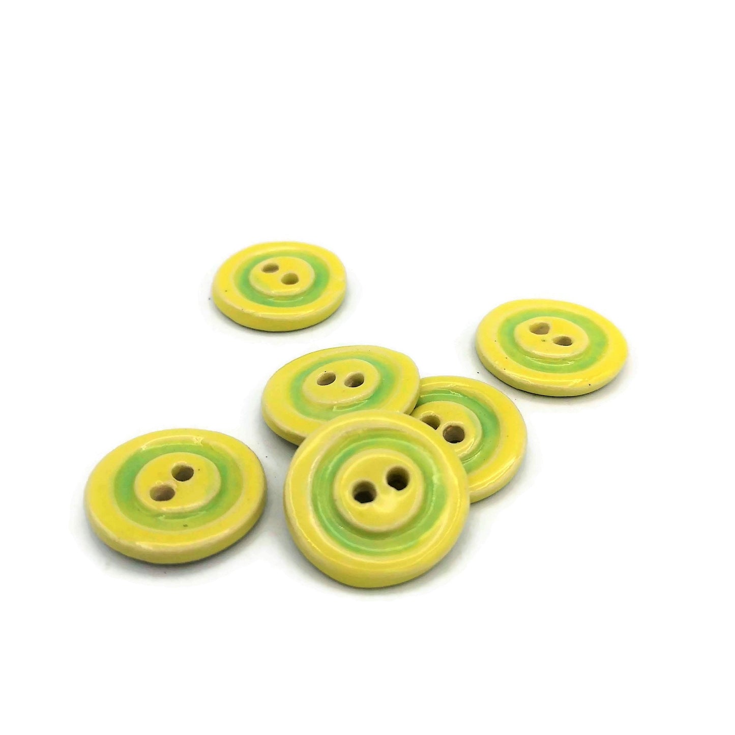 6Pc Green and Yelow Ceramic Buttons 1 inch Wide, Unique Sewing Supplies And Notions, Large Coat Buttons Decorative - Ceramica Ana Rafael