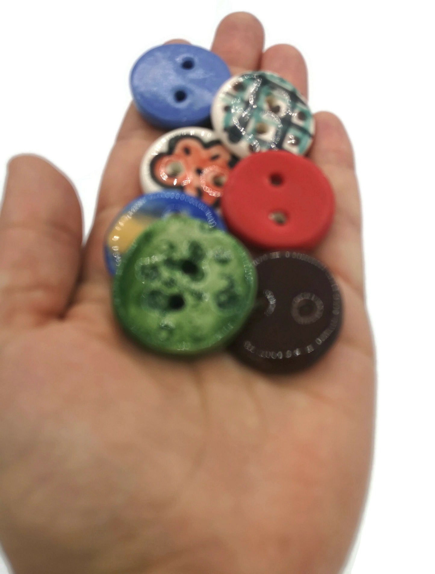 7Pc 30mm Handmade Ceramic Sewing Buttons, Cute Round Buttons, Sewing Suplies And Notions, Best Sellers Jewelry Making Buttons Vintage Look - Ceramica Ana Rafael