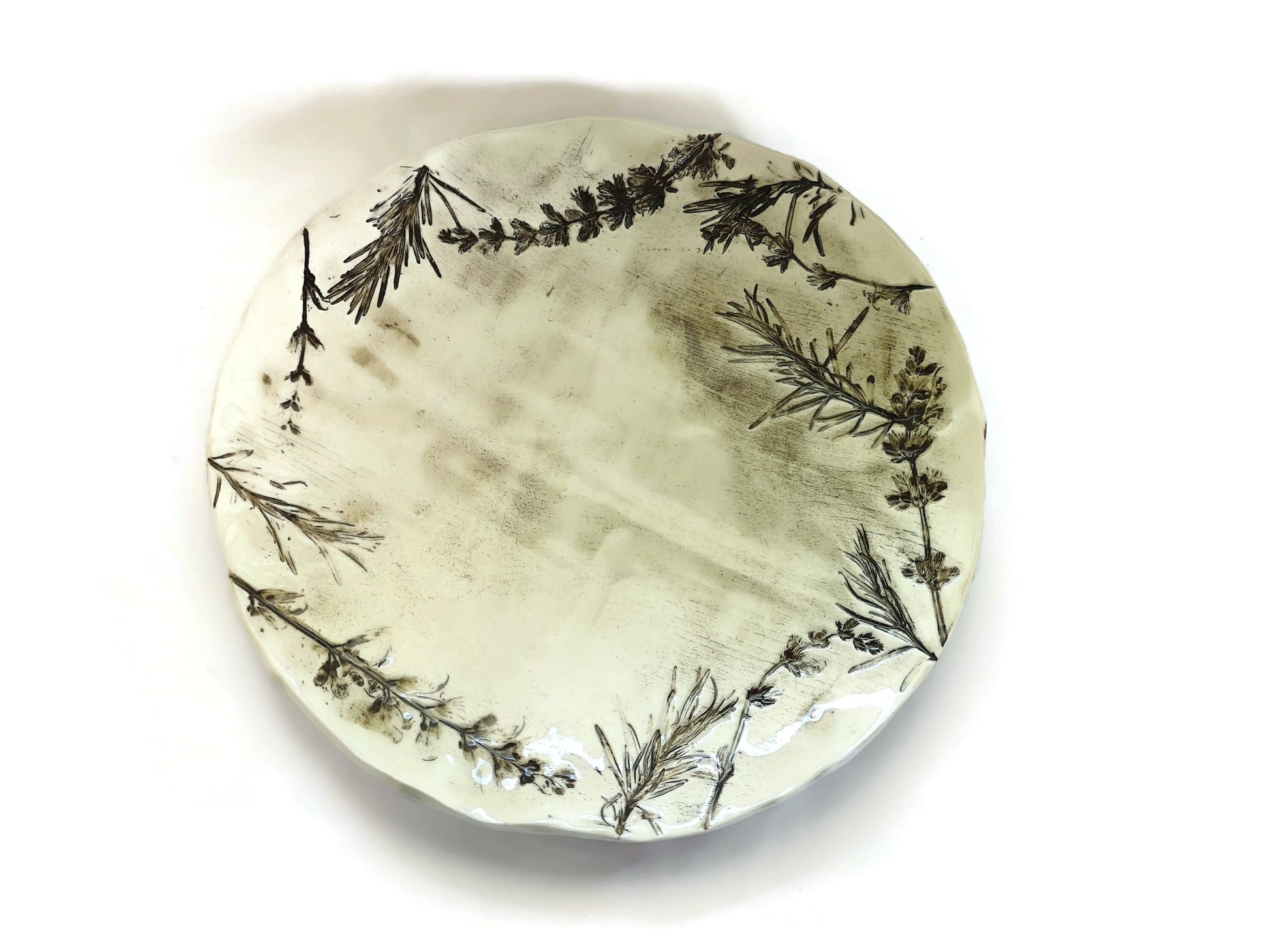 Handmade Ceramic Plate Flower Texture, Wall Decor Best Gifts For Her, Best Seller Plant Mom Gift For Women, Rustic Pottery Plate For Display - Ceramica Ana Rafael