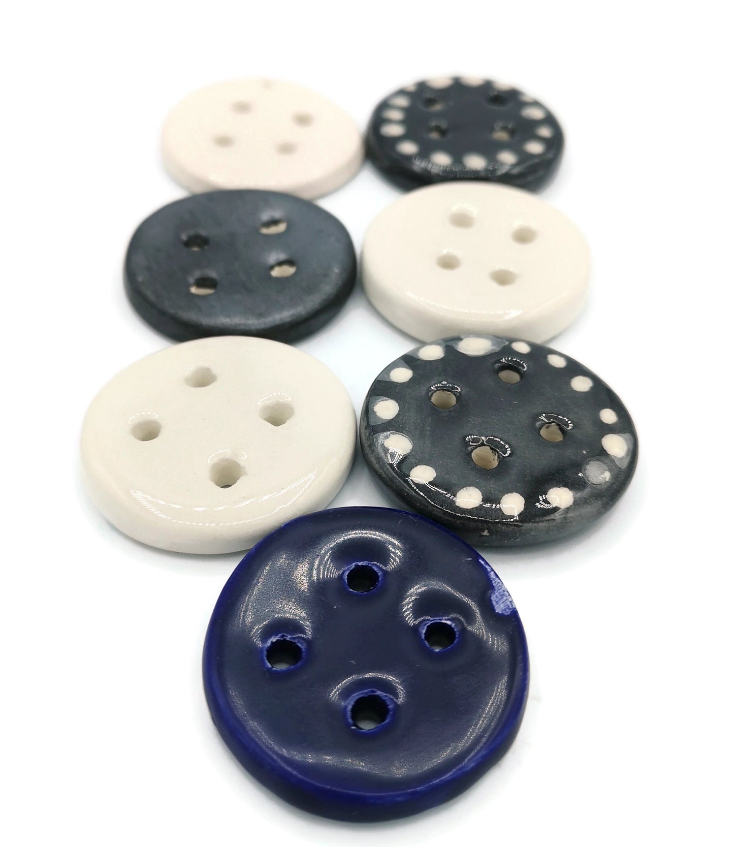 7Pc Black And White Sewing Buttons, Sewing Supplies And Notions, Strange And Unusual Elegant Button, Best Sellers Clay Buttons Round Novelty - Ceramica Ana Rafael