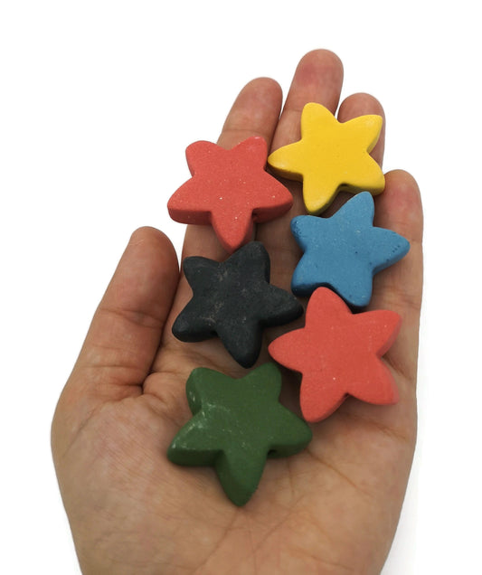 6Pc 35mm Extra Large Handmade Ceramic Star Beads For Jewelry making, Macrame Beads Large Hole 2mm,Assorted Matte Colorful Clay Beads - Ceramica Ana Rafael