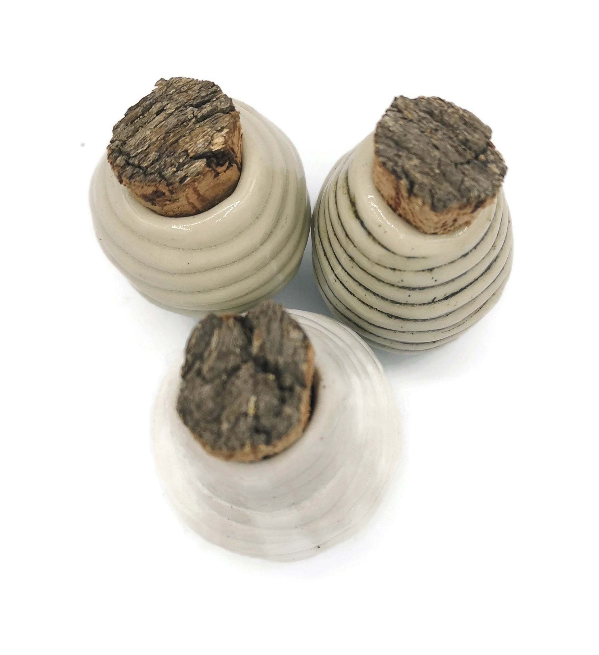 Small Ceramic Vase Set Of 3, Handmade Ceramic Bottle With Cork Stopper, Textured Pottery Mom Birthday Gift From Daughter - Ceramica Ana Rafael