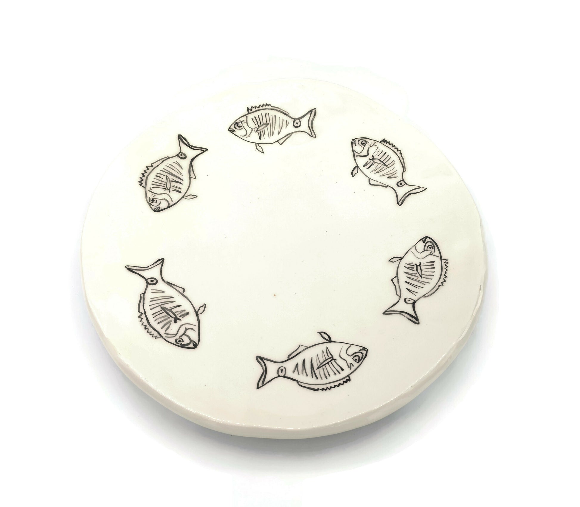 Black And White Handmade Ceramic Plate for Wall Decor, Decorative Fish Pottery, Portuguese Housewarming Gift First Home, Dining Room Decor - Ceramica Ana Rafael