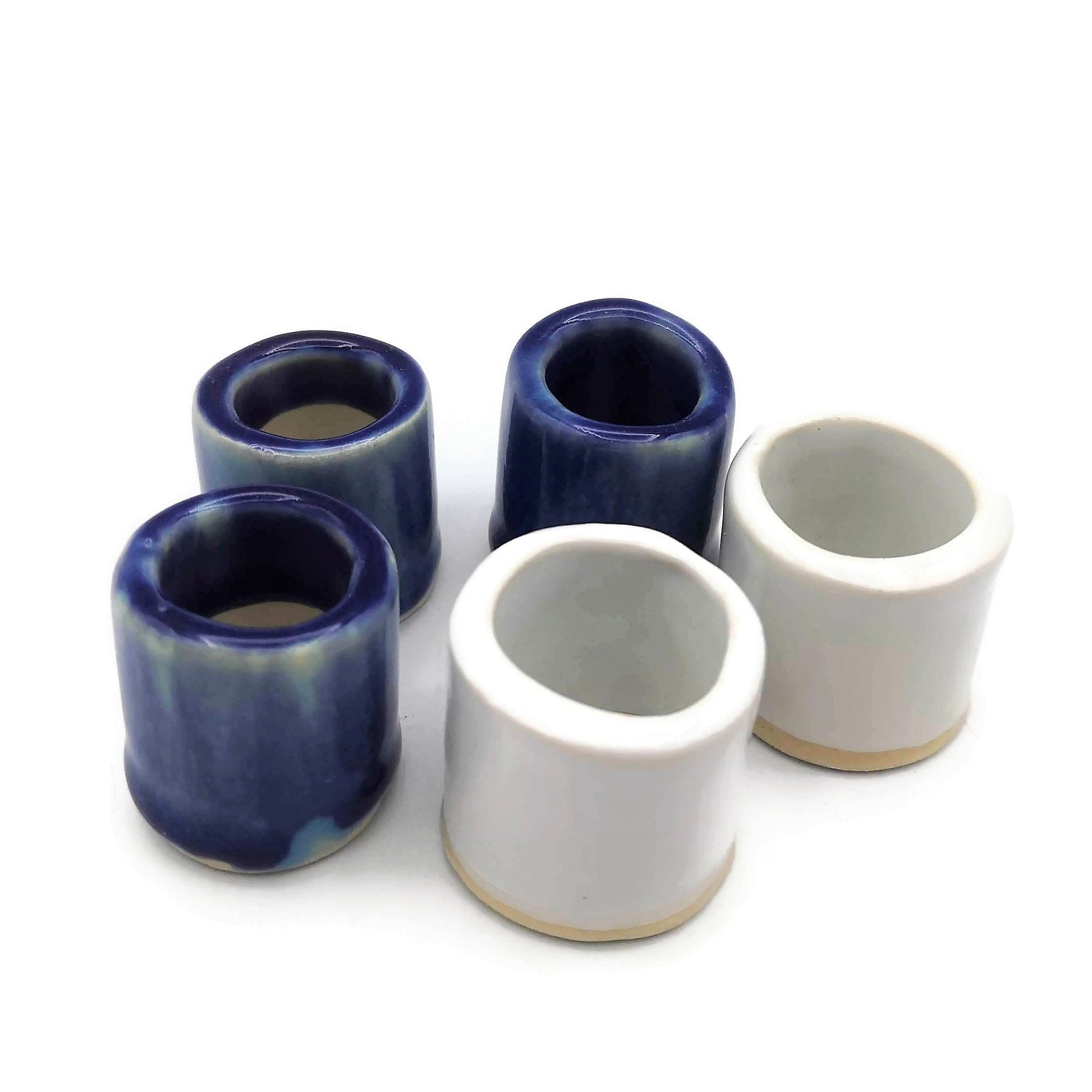 5Pc Large Hole Tube Beads, 35mm Long Handmade Ceramic Macrame Beads, Artisan Big Hole Beads - Ceramica Ana Rafael