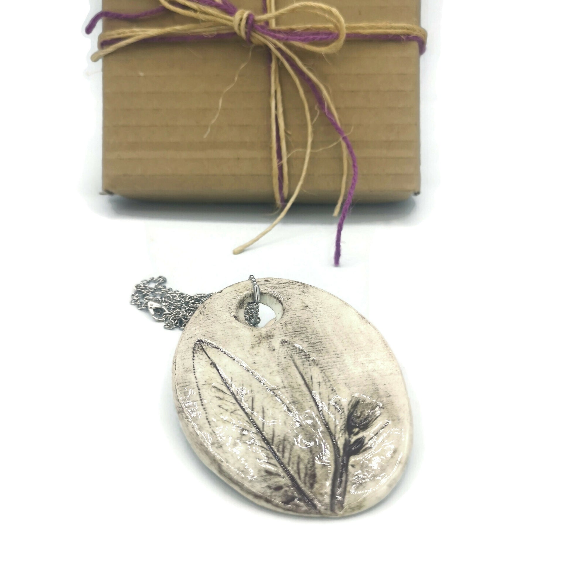 Sage Leaf Necklace For Women, Pendant Necklace, Statement Necklace, Everyday Necklace 9 Years Anniversary Gift For Wife - Ceramica Ana Rafael