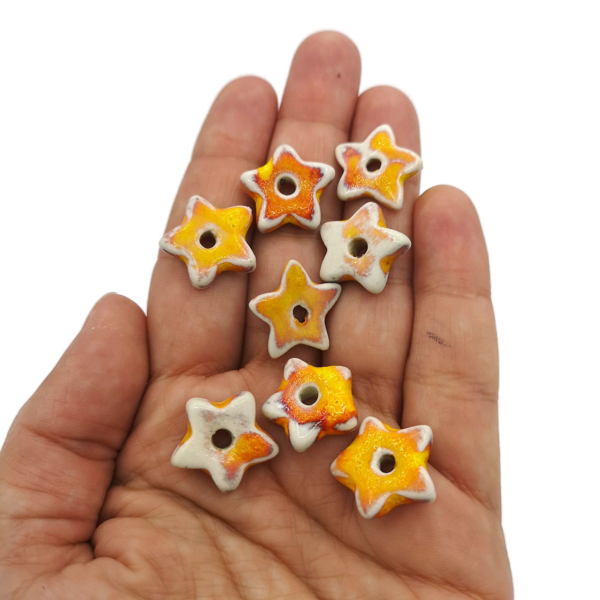 TINY STAR BEADS, 9 Pcs Handmade Ceramic Macrame Beads, Mini Star Charms, Craft Beads For Jewelry Making, Spacer Beads, Unique Clay Beads - Ceramica Ana Rafael