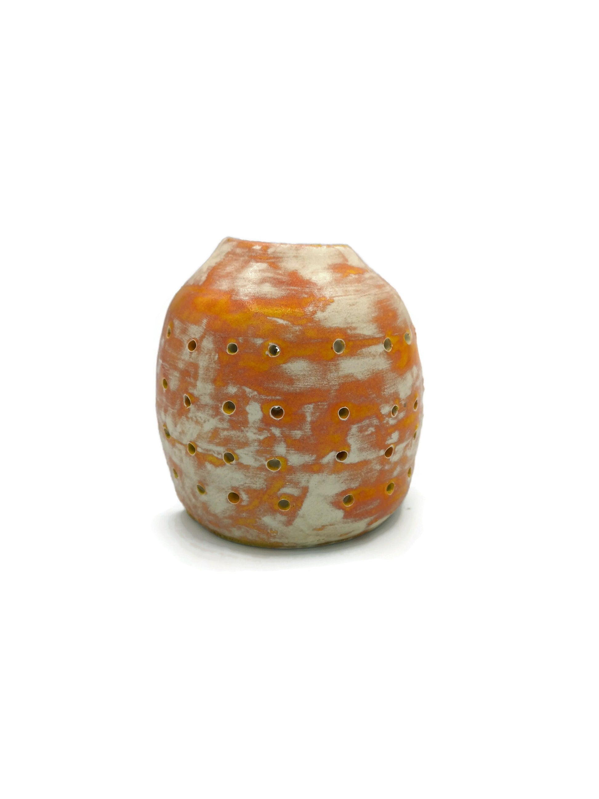 CANDLE LANTERN, CERAMIC Candle Holder, Orange Votive Candle Holder, Just Because Gift - Ceramica Ana Rafael