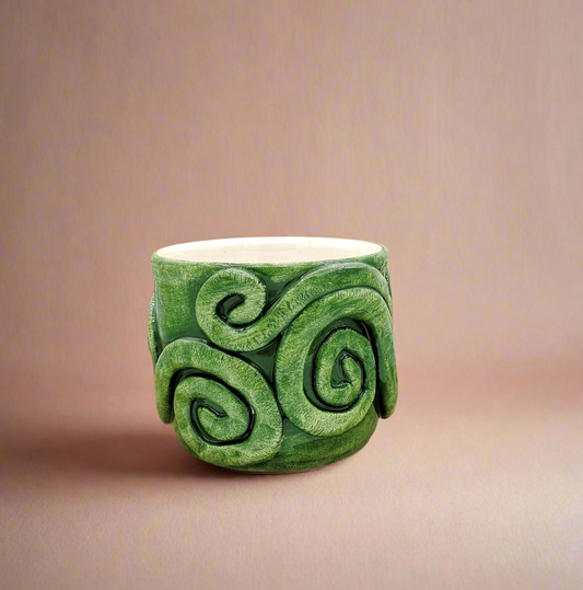 Handmade Ceramic Textured Green Vase – Succulent Planter or Utensil Holder