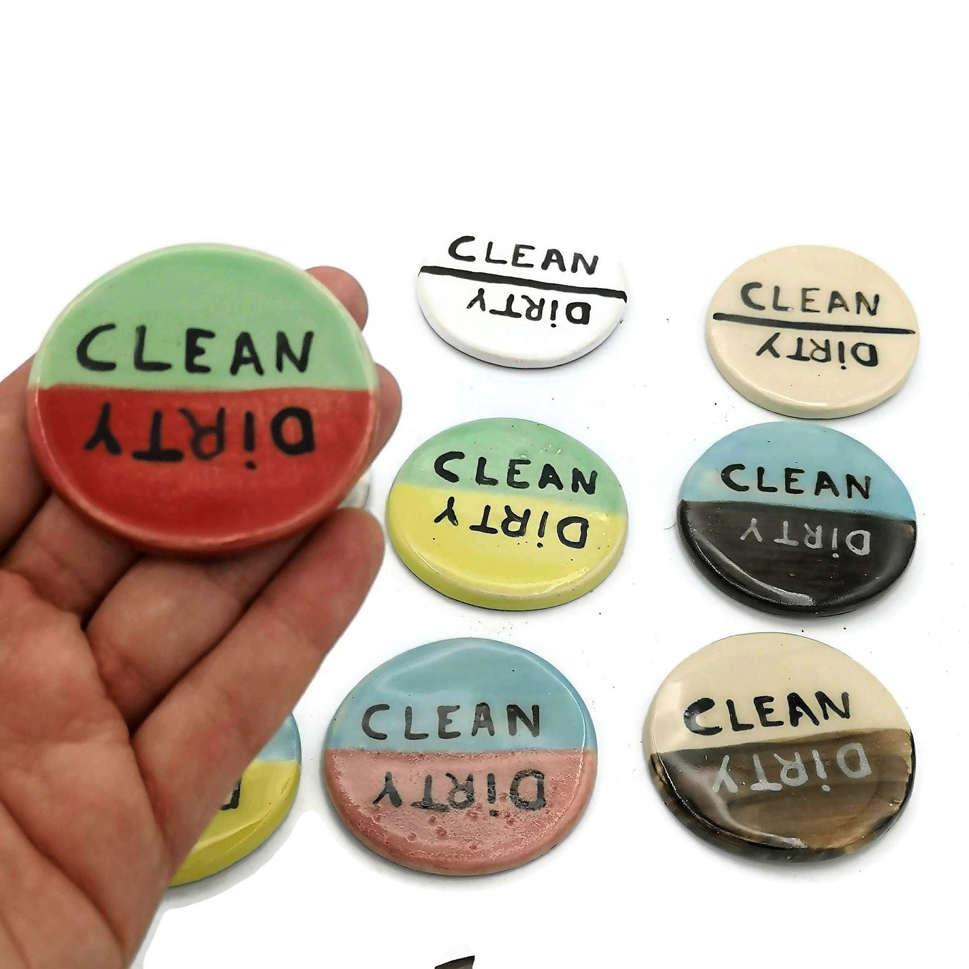 Large Clean Dirty Dishwasher Magnet, Handmade Ceramic Round Refrigerator Magnet, Housewarming Gift First Home Most Sold Items - Ceramica Ana Rafael