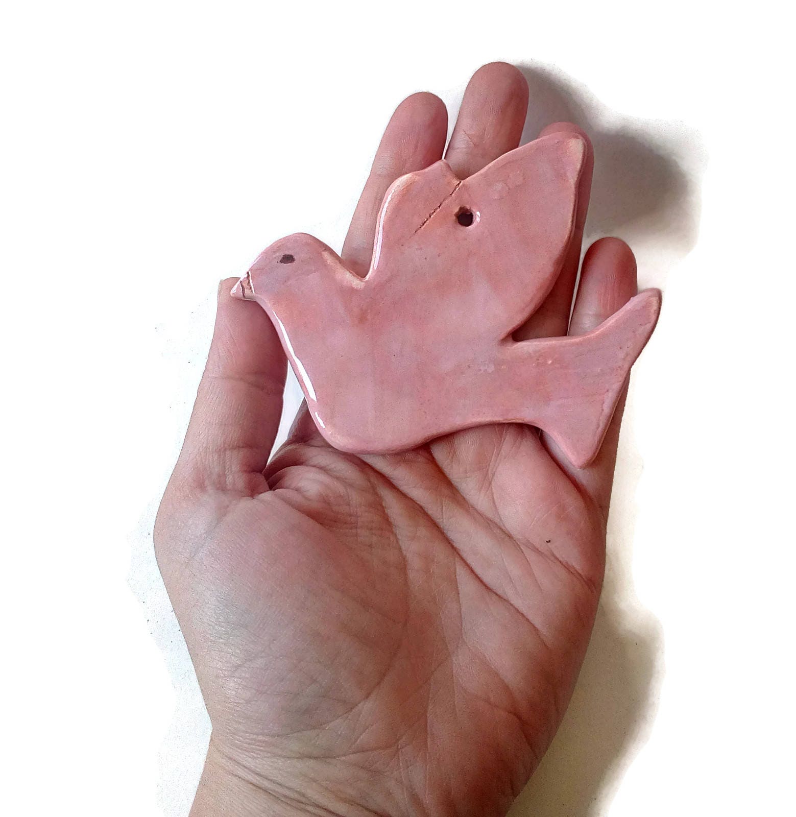 3Pc Handmade Ceramic Pink Dove Ornaments, Pink Christmas Wall Hanging Birds Decoration Best Sellers memorial ornaments, remembrance ornament - Ceramica Ana Rafael