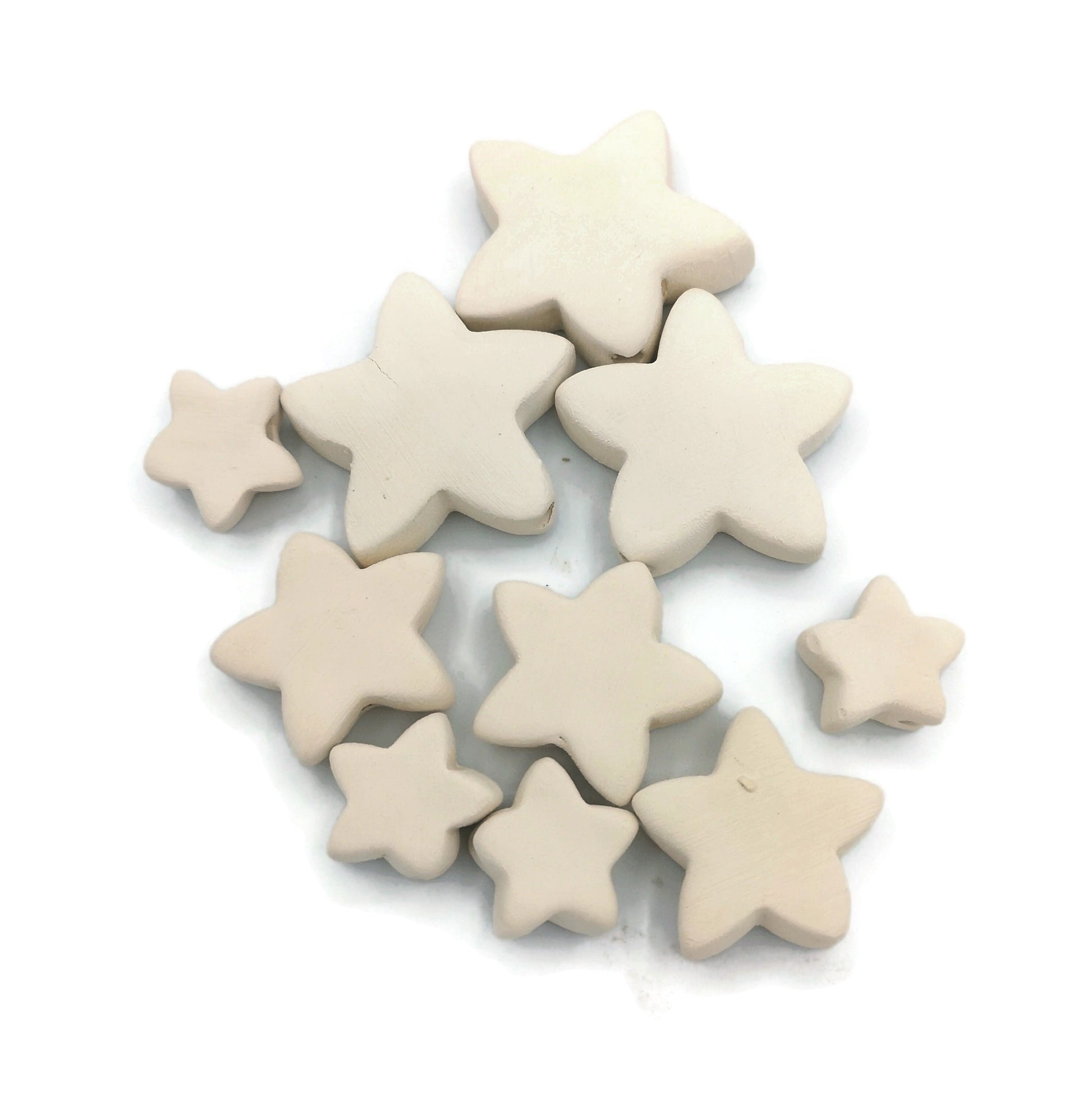 Handmade ceramic bisque beads set for jewelry making, Unfinished Star Beads blank ready to paint - Ceramica Ana Rafael