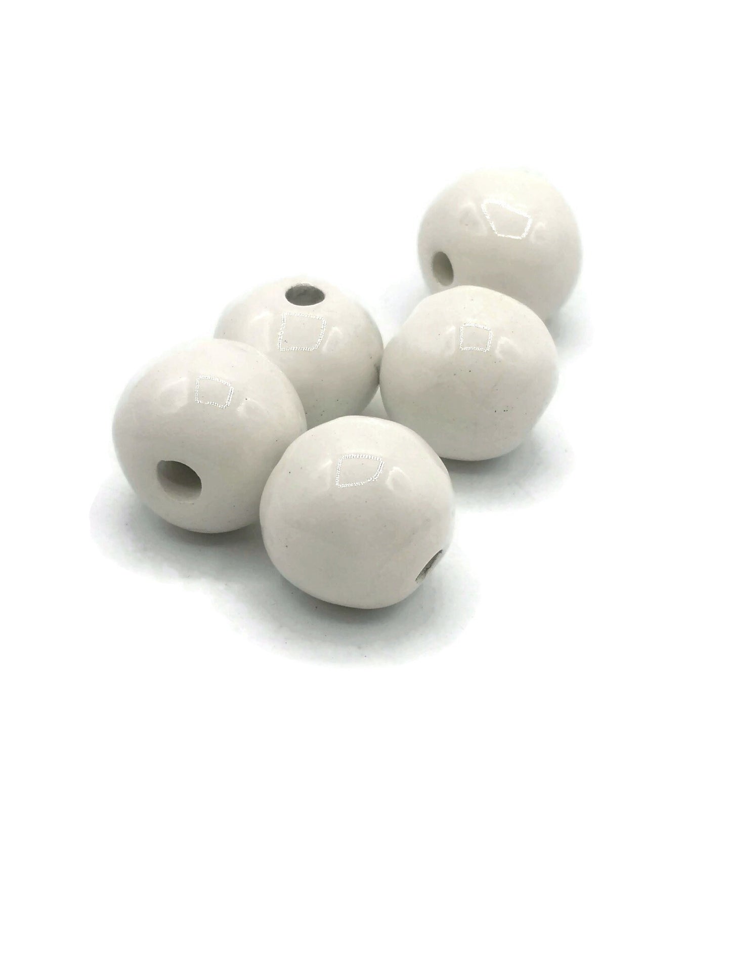 5 Pc 20mm Handmade Ceramic Beads For Jewelry Making, Large Hole Macrame Beads, Unique Clay Beads Artisan Craft Supplies - Ceramica Ana Rafael