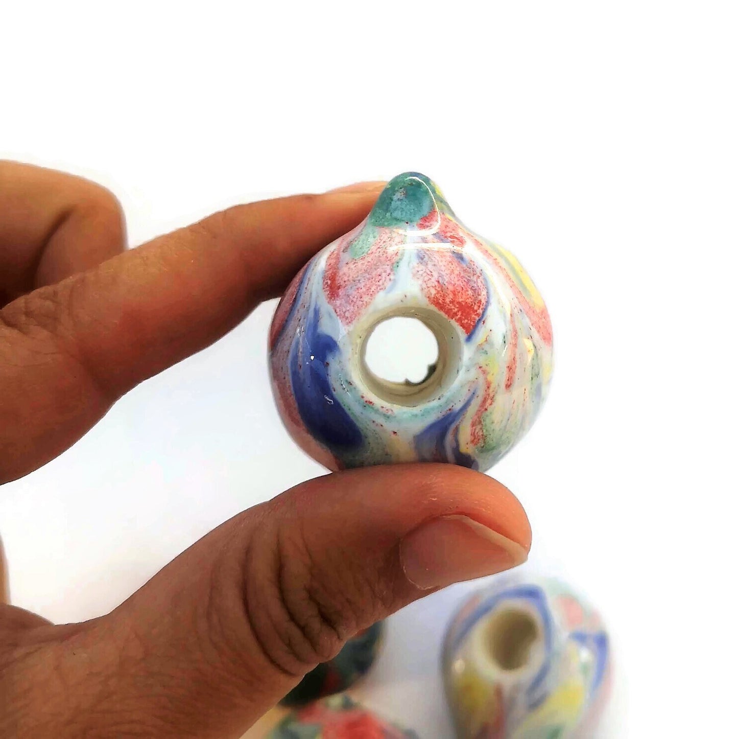 5Pc Macrame Ceramic Beads Large Hole, Handmade Bubblegum Beads, Decorative Unique Jumbo Round Clay Beads For Crafts And Jewelry Making - Ceramica Ana Rafael