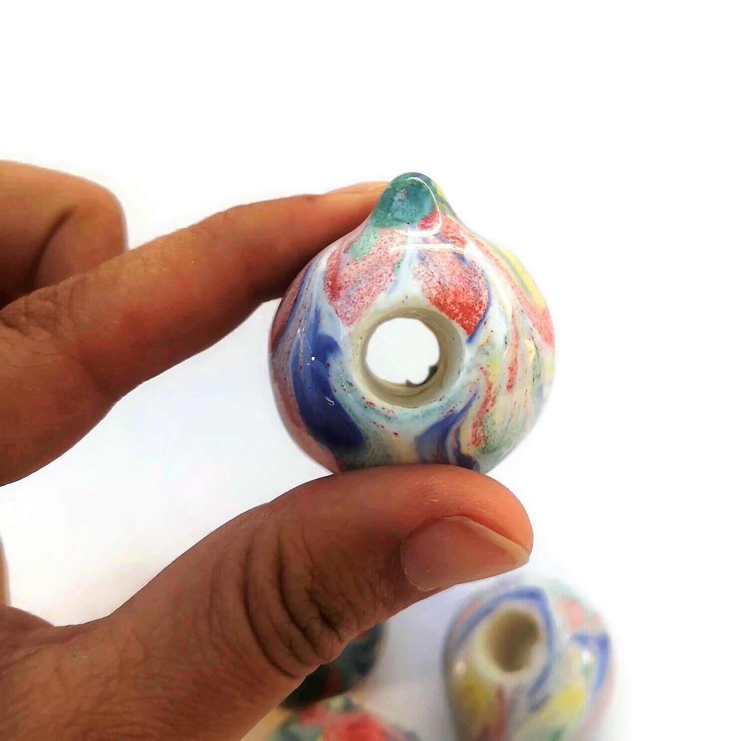 5Pc Macrame Ceramic Beads Large Hole, Handmade Bubblegum Beads, Decorative Unique Jumbo Round Clay Beads For Crafts And Jewelry Making - Ceramica Ana Rafael