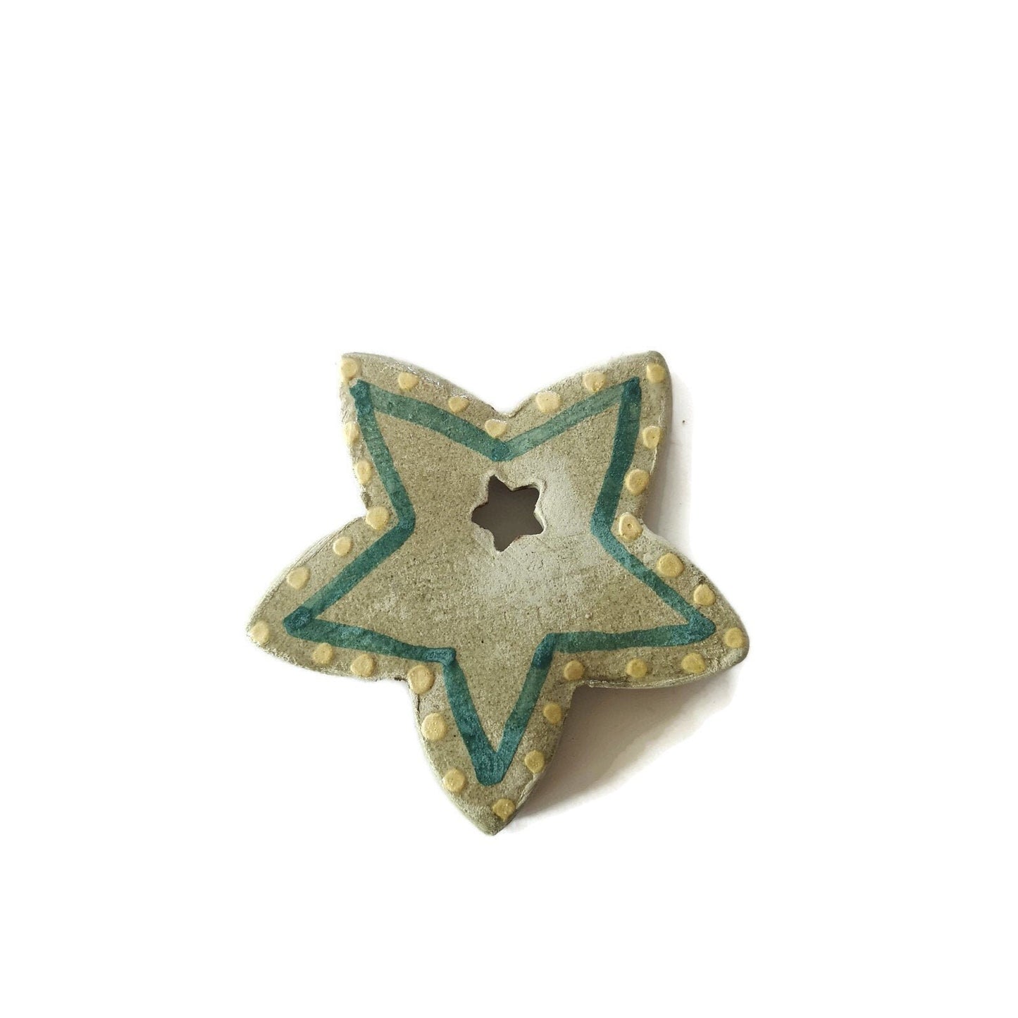 1Pc Extra Large 60mm Green Star Handmade Ceramic Necklace Pendant for Unique Jewelry Making, Hand Painted Clay Charms For Women Fashion - Ceramica Ana Rafael
