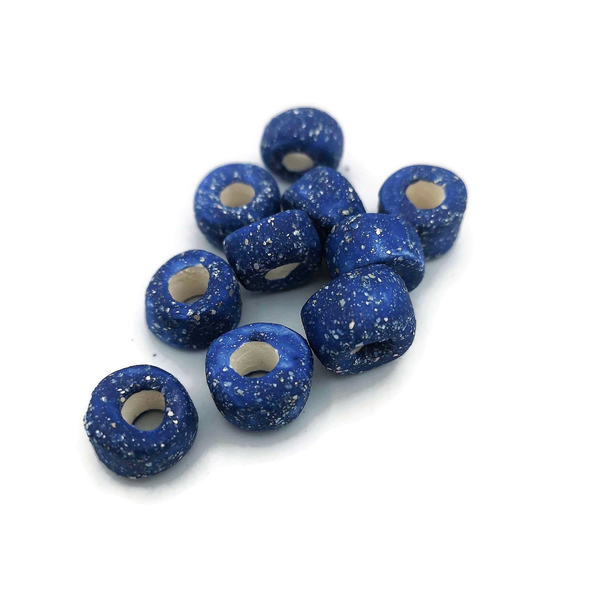 Handmade Ceramic Beads Jewelry Making, 5 Pcs Clay Beads Large Hole, Porcelain Dreadlock Beads, Unique Donut Bead Unusual - Ceramica Ana Rafael