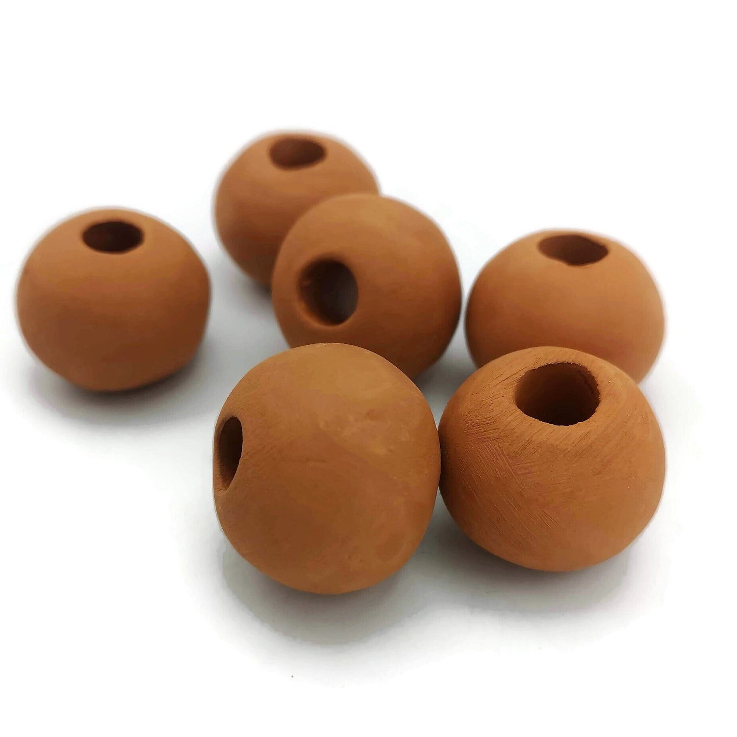 6Pc 30mm Handmade Ceramic Macrame Beads 7mm Large Hole, Clay Beads, Extra Large Beads - Ceramica Ana Rafael