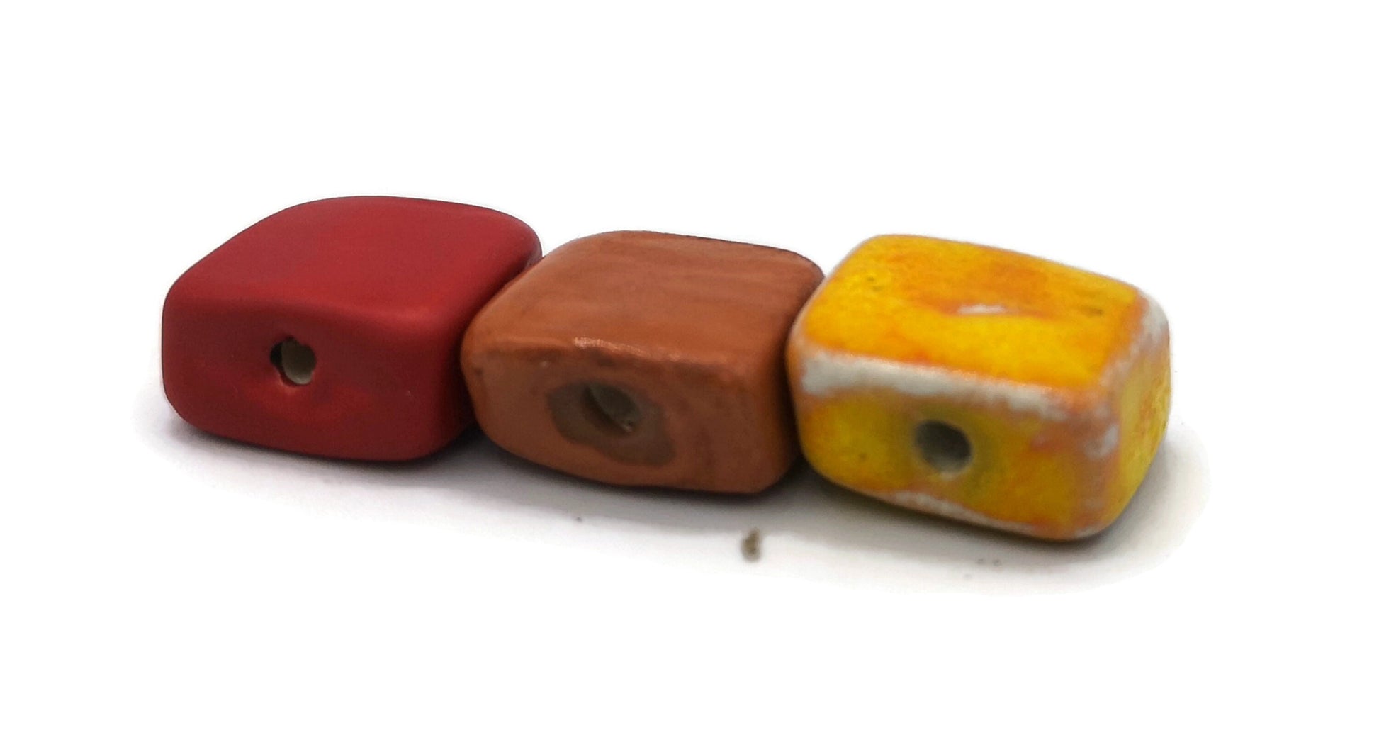 3Pcs 20mm Assorted Handmade Ceramic Beads For Jewelry Making, Unique Large Square Beads, Unusual Artisan Clay Beads Macrame Beads Large Hole - Ceramica Ana Rafael