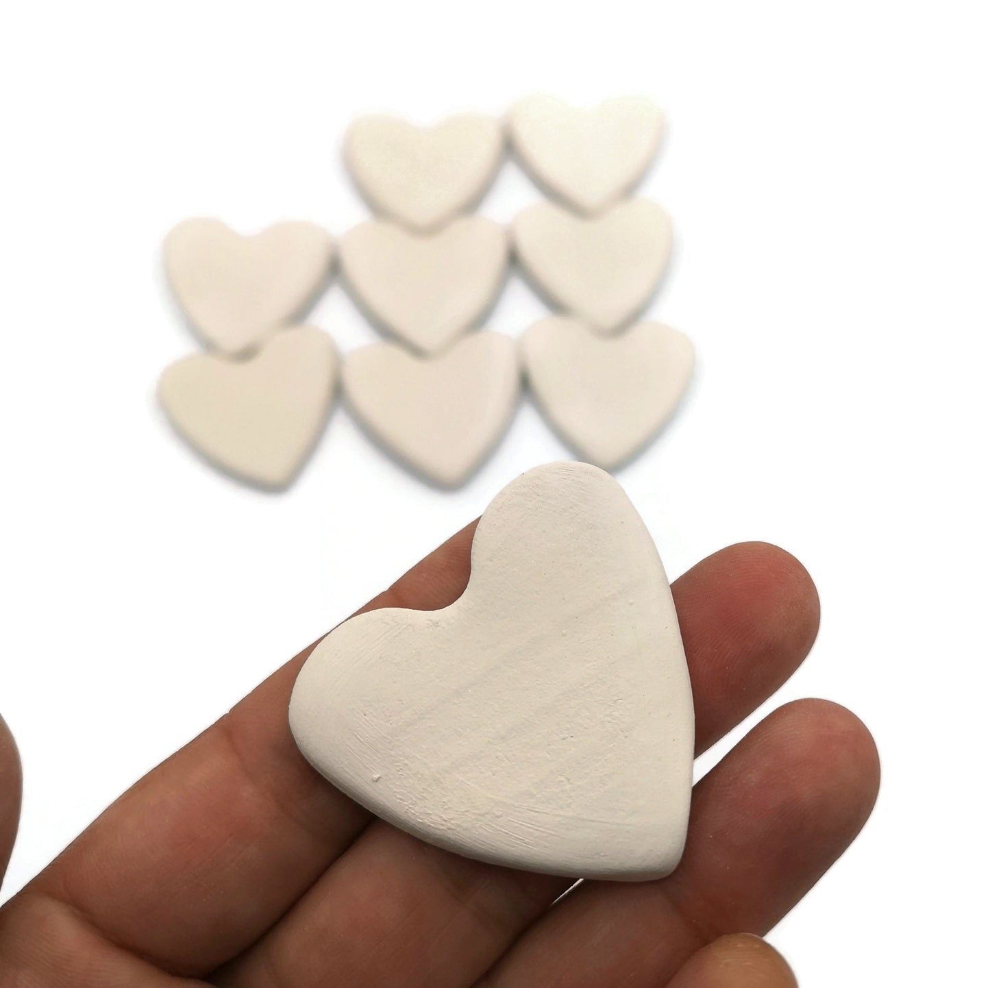 Set Of 9 Handmade Ceramic Bisque Tile Heart Shaped, Wedding Favours mosaic Tiles, Unpainted Tiny Heart Ready To Paint - Ceramica Ana Rafael