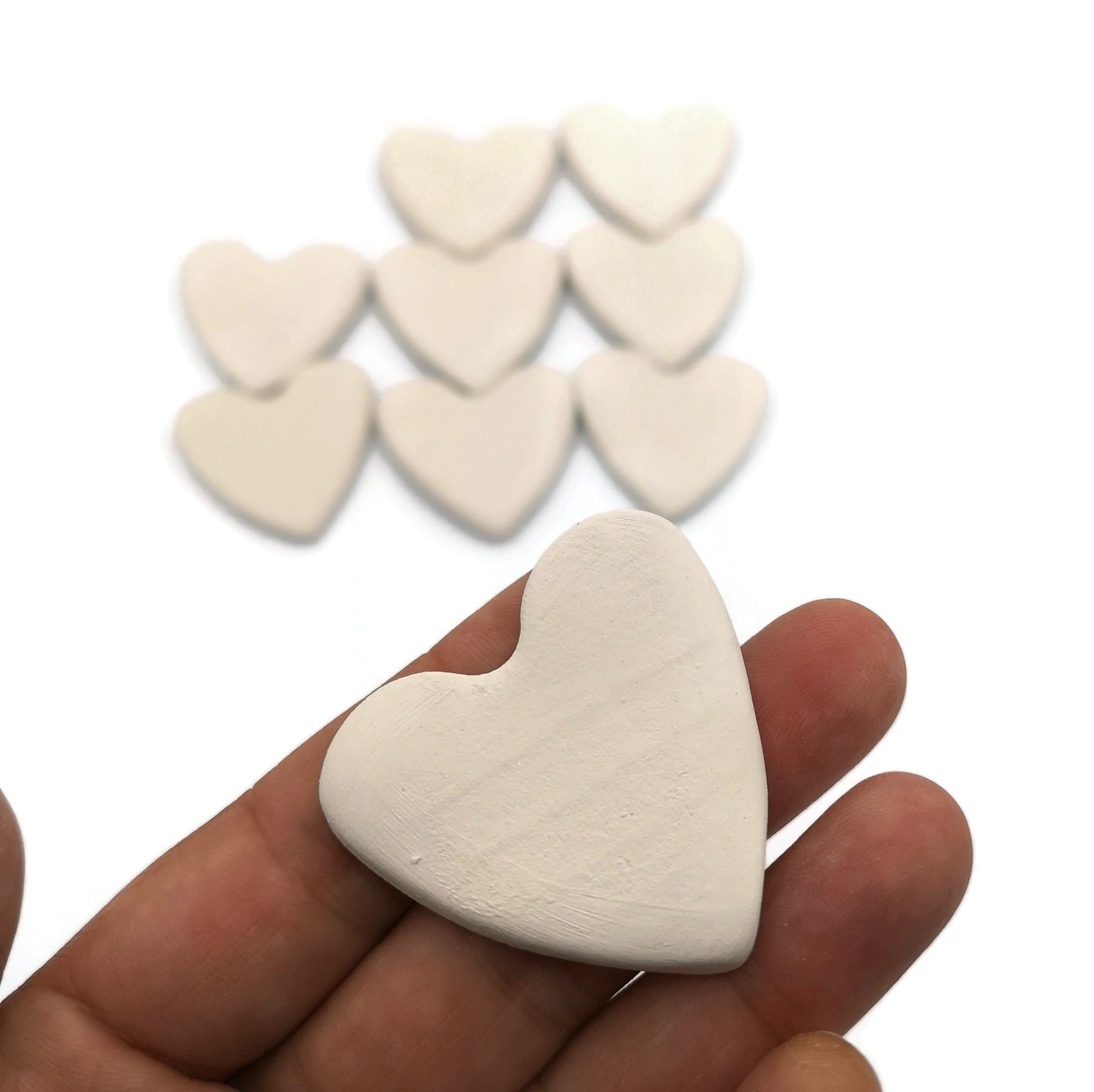 Set Of 9 Handmade Ceramic Bisque Tile Heart Shaped, Wedding Favours mosaic Tiles, Unpainted Tiny Heart Ready To Paint - Ceramica Ana Rafael