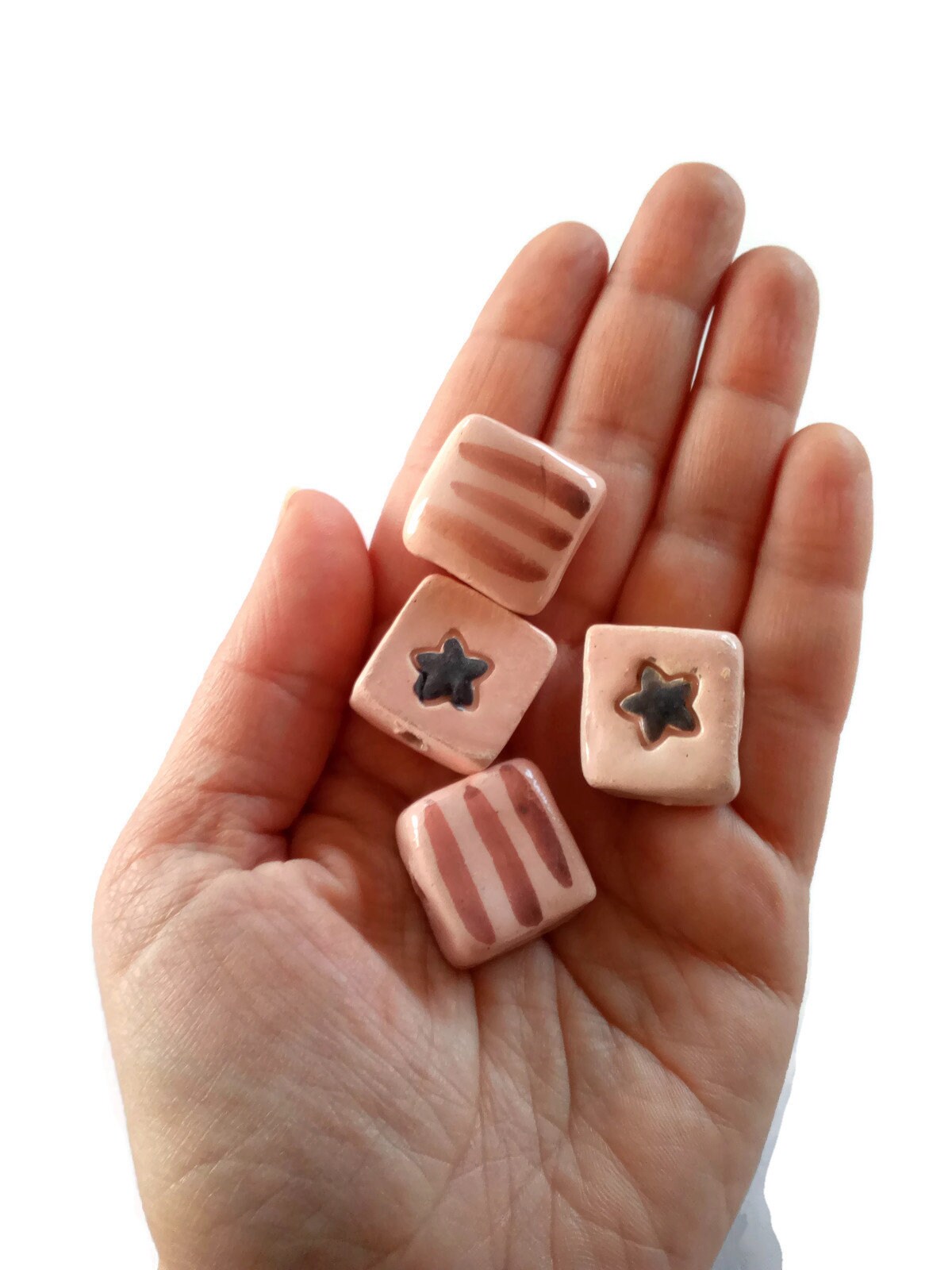 Set Of 4 Assorted Beads, Clay Beads For Crafts, Handmade Ceramic Macrame Beads, Square Shape Large Beads, Unusual Pottery Beads - Ceramica Ana Rafael