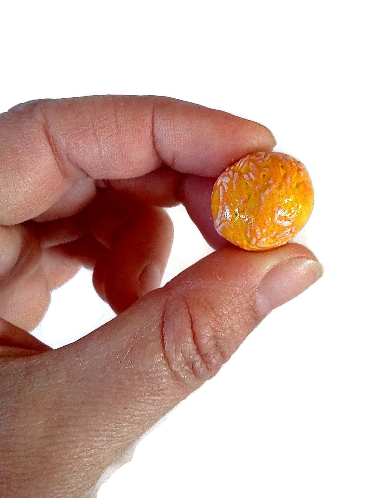 6Pc Handmade Ceramic Round Orange Cabochons For Clay Jewelry Making, Irregular Beads No Hole, Assorted Earring Components - Ceramica Ana Rafael