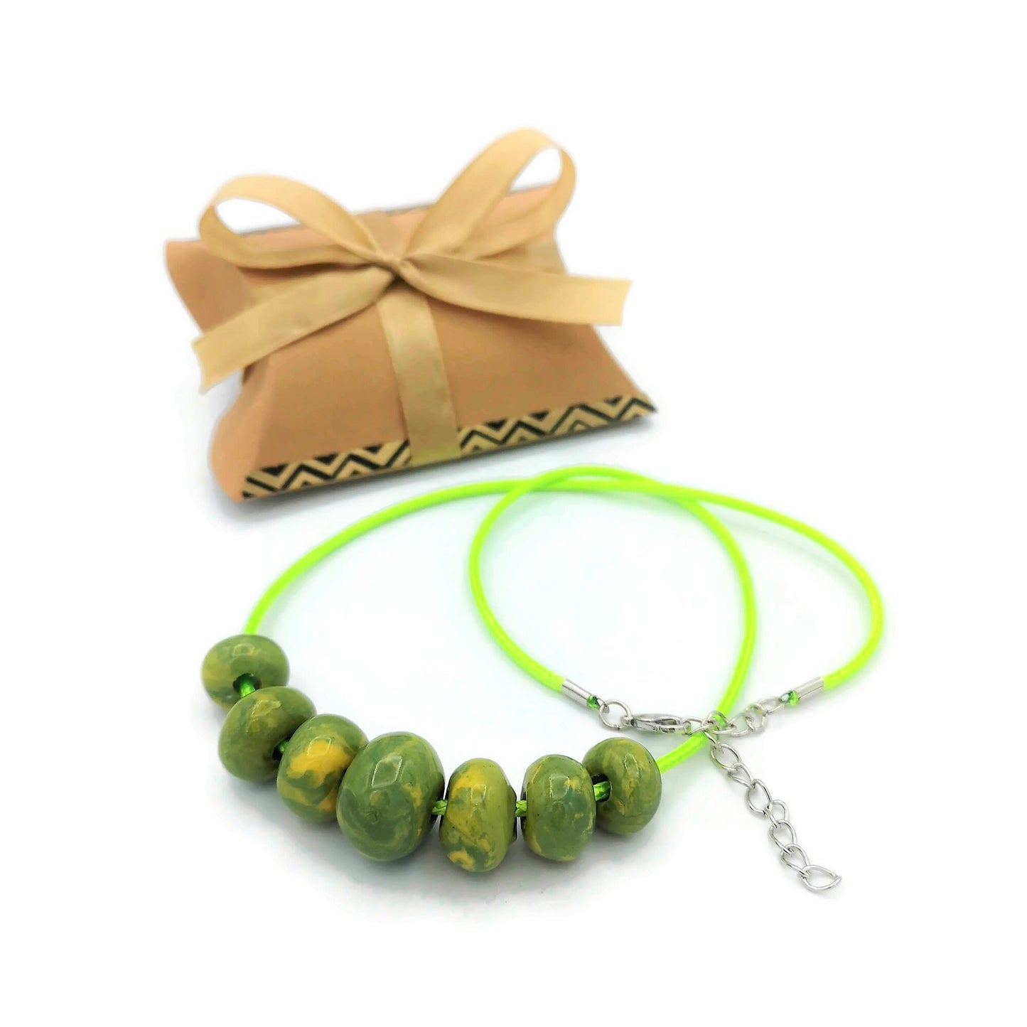 Green Statement Necklace, Everyday Necklace, Boho Beaded Necklace, Best Gifts For Her, Mom Birthday Gift From Daughter, Handmade Ceramic - Ceramica Ana Rafael