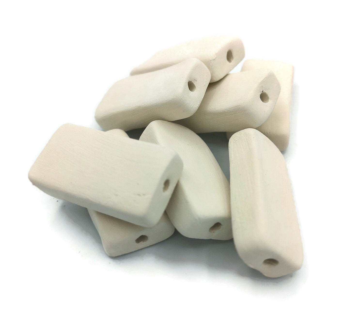 Handmade Ceramic Macrame Bisque Beads Large, Unique Rectangle Beads Ready To Paint, Best Sellers Clay Beads, Artisan Jewelry Making Beads - Ceramica Ana Rafael