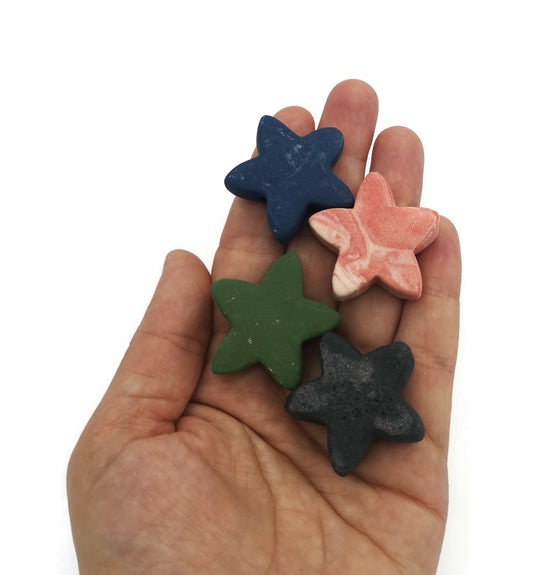 4Pc 35mm Extra Large Star Ceramic Beads For Jewelry Making, Handmade Assorted Clay Beads, Unusual Macrame Beads Large Hole 2mm, Matte Beads - Ceramica Ana Rafael