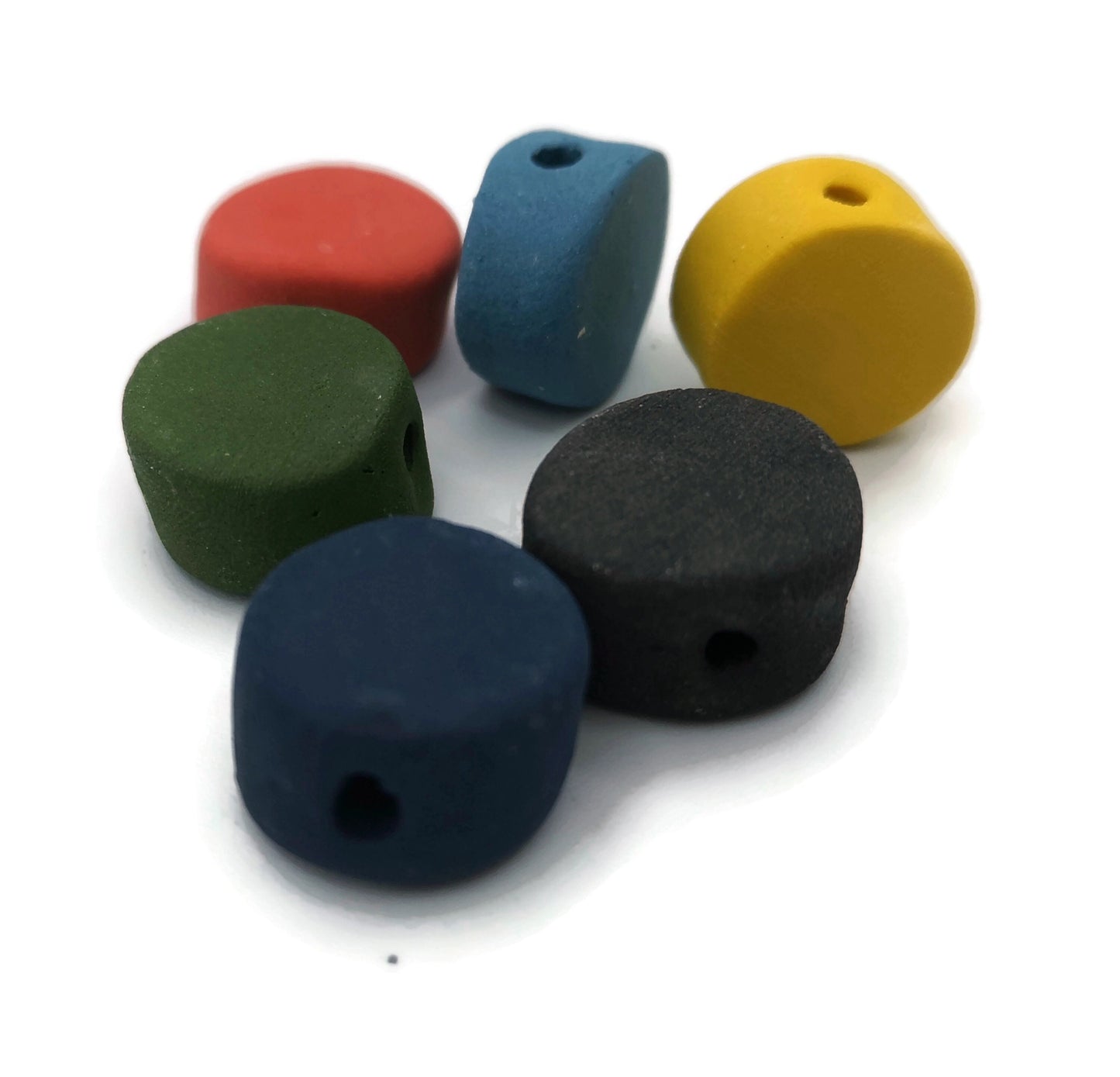 6Pc 15mm Assorted Large Coin Beads for Jewelry Making, Handmade Ceramic Macrame Beads Large Hole 2mm, Artisan Matte Clay Beads Unique - Ceramica Ana Rafael