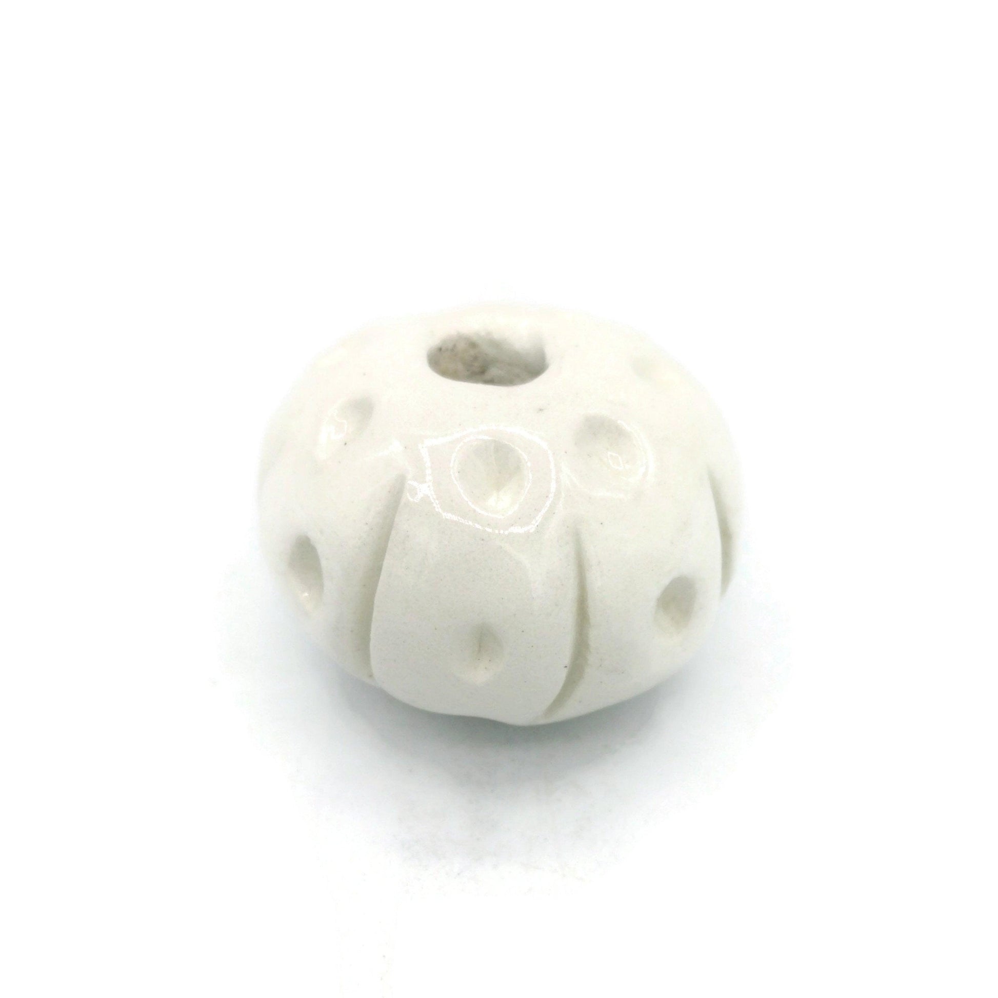1Pc 35mm White Large Hole Beads, round beads for bracelets, clay beads for jewelry making supplies, best handmade ceramic beads for macrame - Ceramica Ana Rafael
