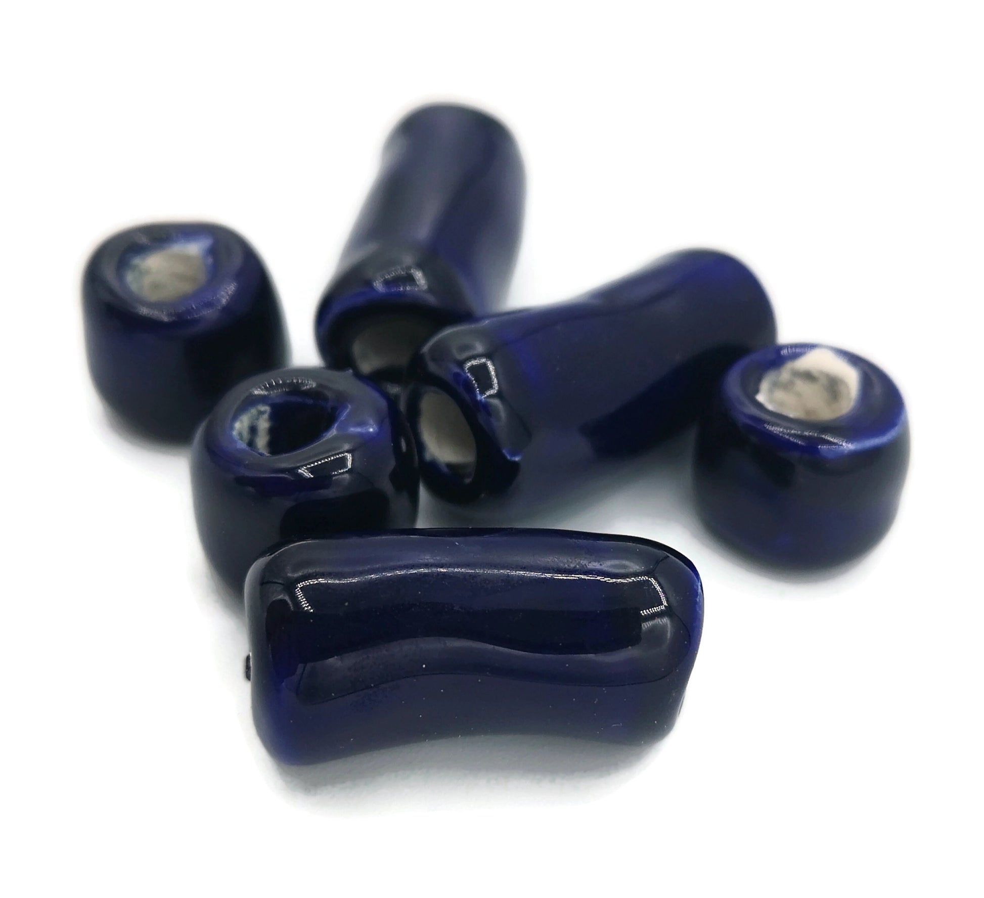 LARGE TUBE BEADS, Macrame Beads, Large Hole Beads, Set of 6 Ceramic Beads For Jewelry Making - Ceramica Ana Rafael