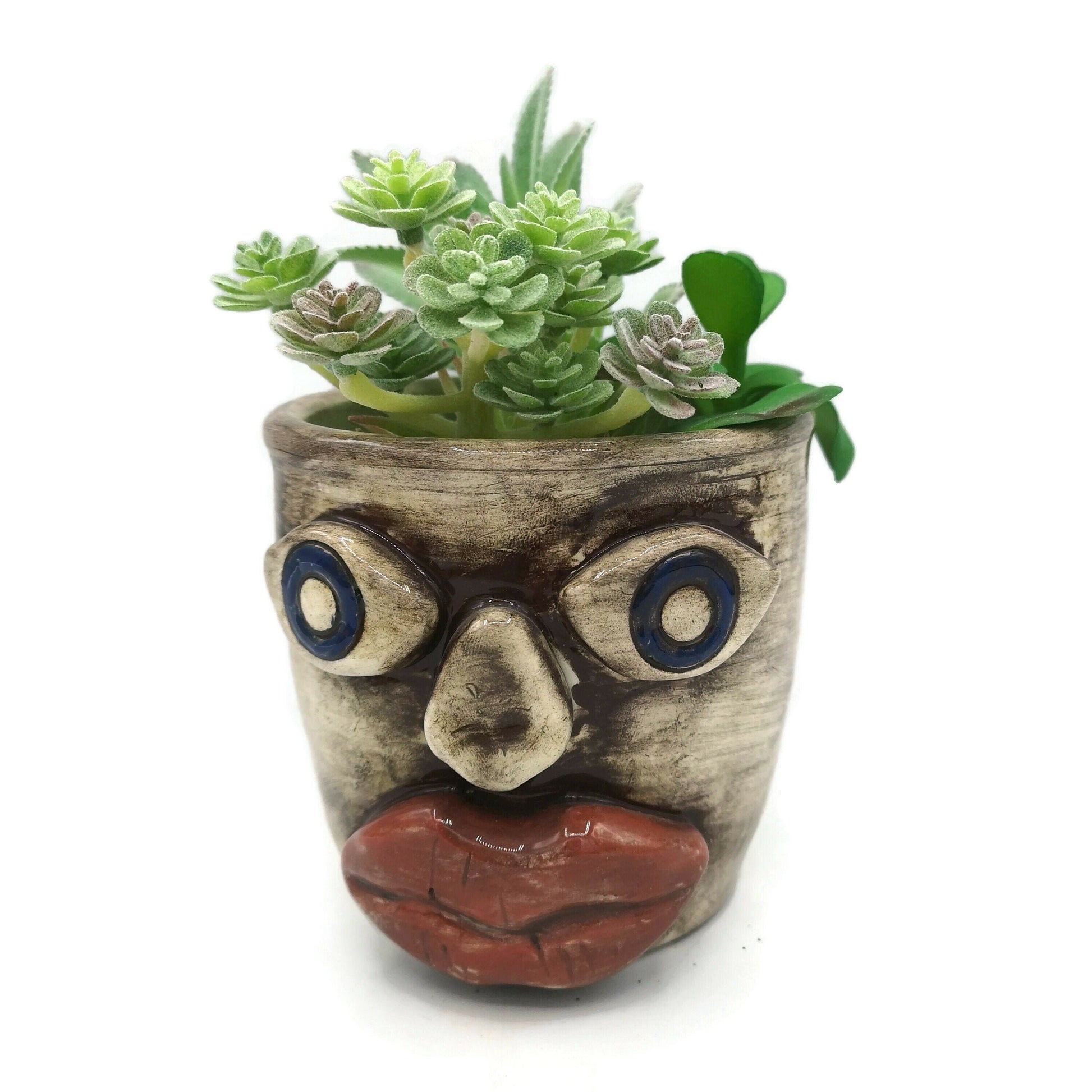 FACE PLANT POT, ceramic 9th anniversary gift for husband, face planter office desk accessories for men, Best Gifts For Him - Ceramica Ana Rafael