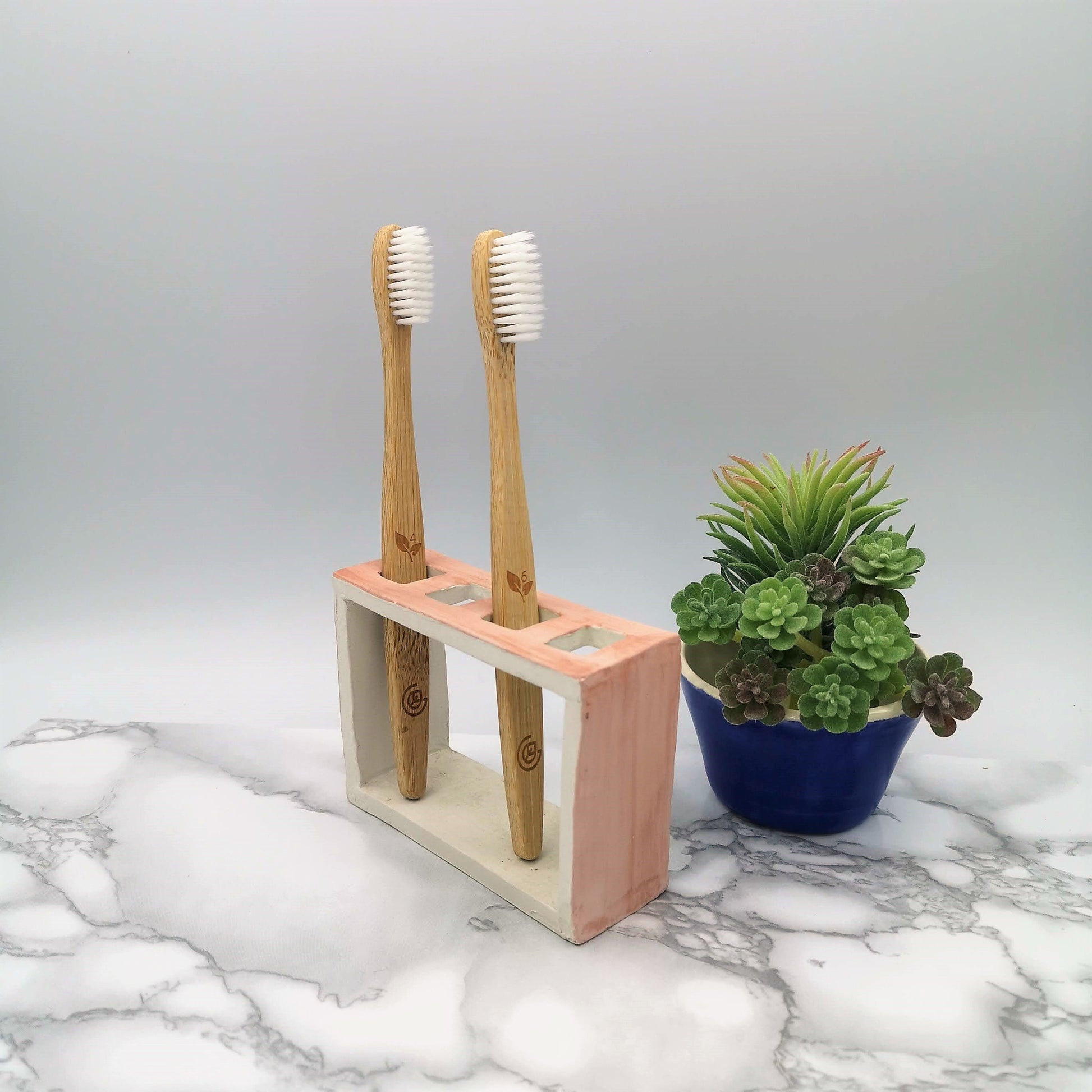Handmade Ceramic Toothbrush Holder For Women, Rectangle Utensil Holder, Pink Eco Friendly Products For Bathroom - Ceramica Ana Rafael
