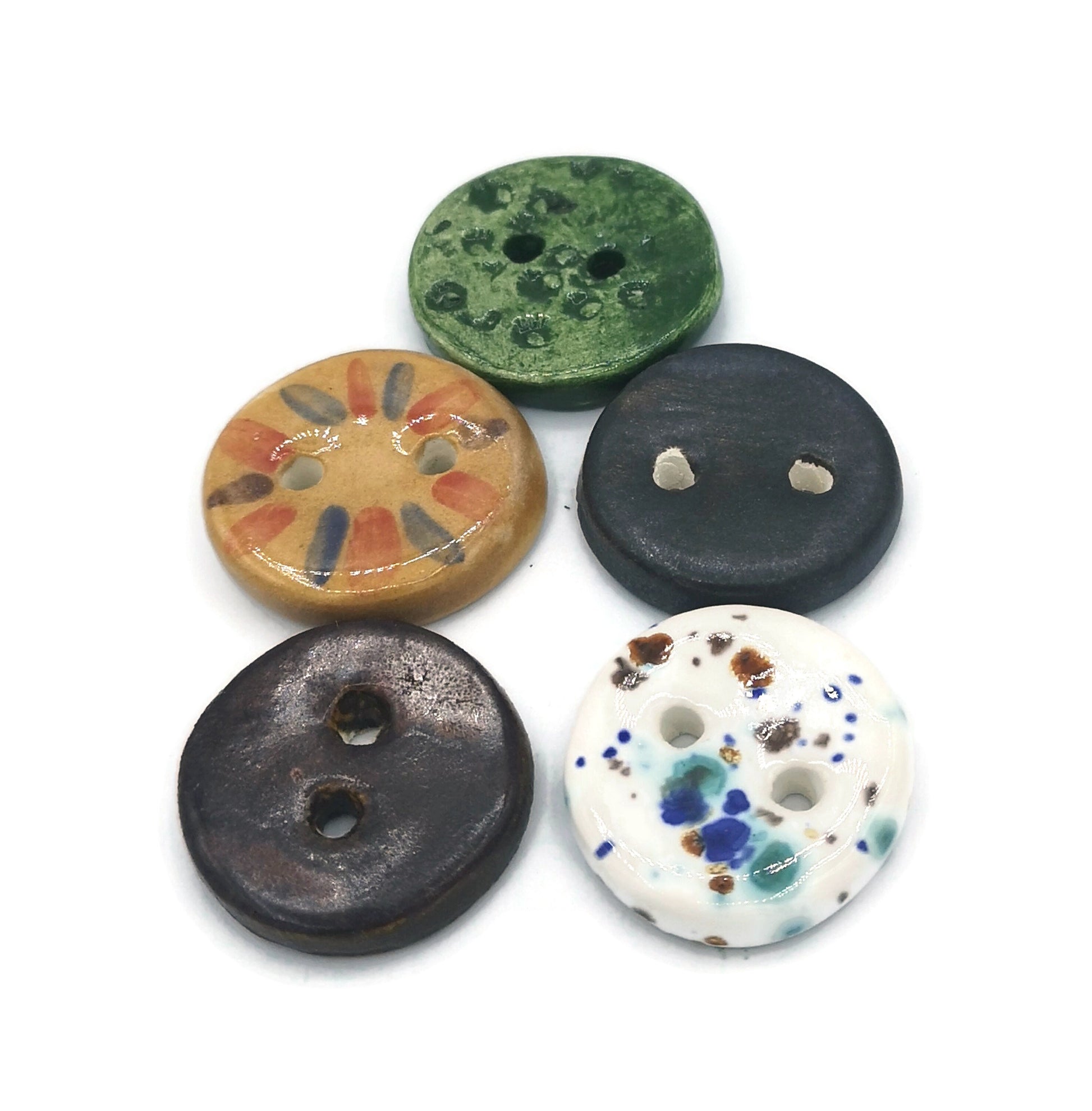 5Pc 30mm Handmade Ceramic Sewing Buttons For Crafts, Assorted Round Coat Buttons For Jewelry Making, Antique Look Sewing Supplies & Notions - Ceramica Ana Rafael