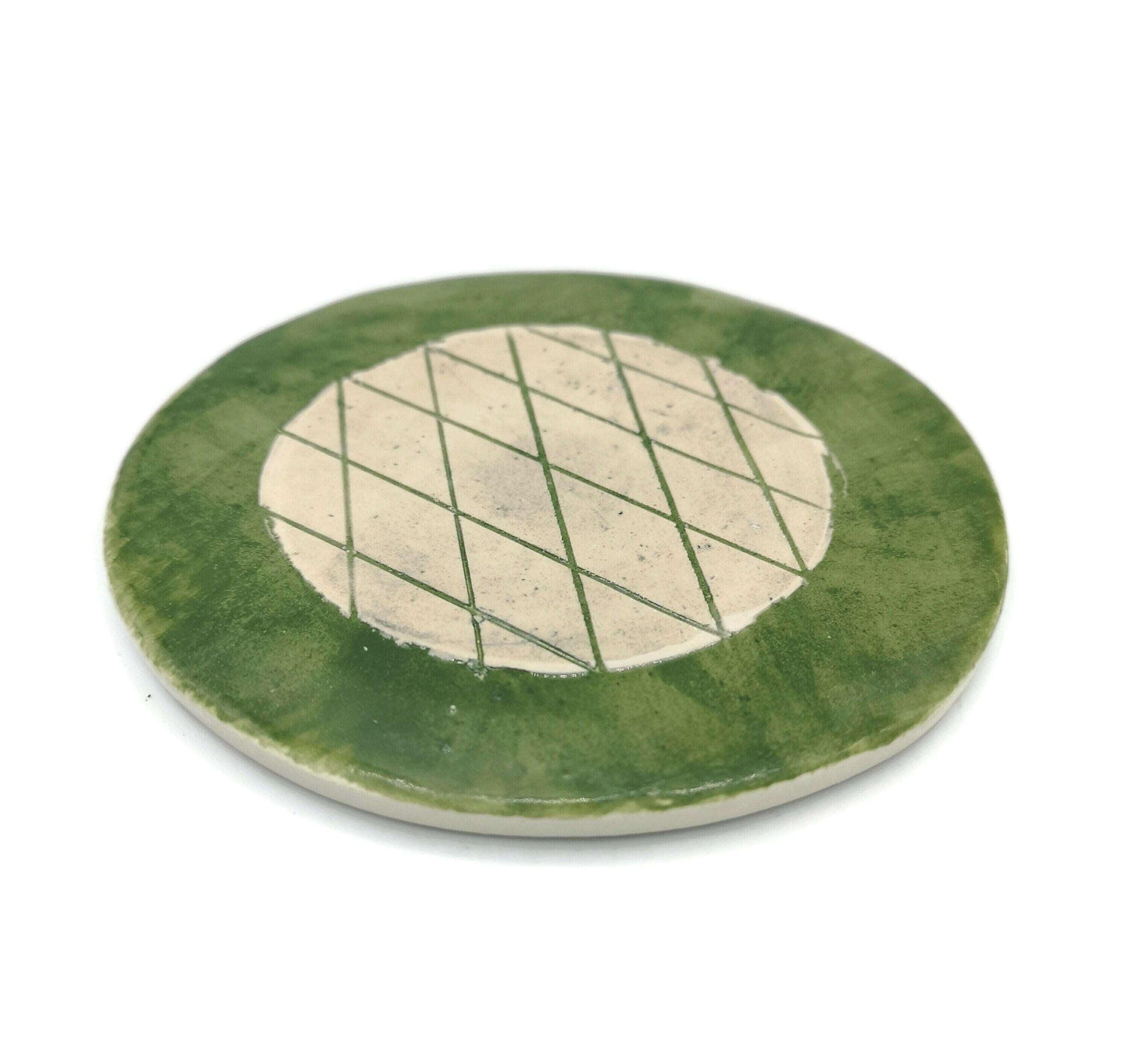1Pc Handmade Ceramic Geometric Coaster For Drinks, Housewarming Gift First Home, Green Coasters Best Office Desk Accessories Gifts For Him