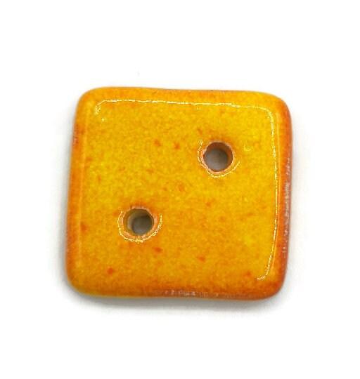 1Pc 30mm Orange Square Ceramic Buttons, Cute Pottery Coat Buttons, Best Sellers Sewing Supplies And Notions, Handmade Button Antique Look - Ceramica Ana Rafael