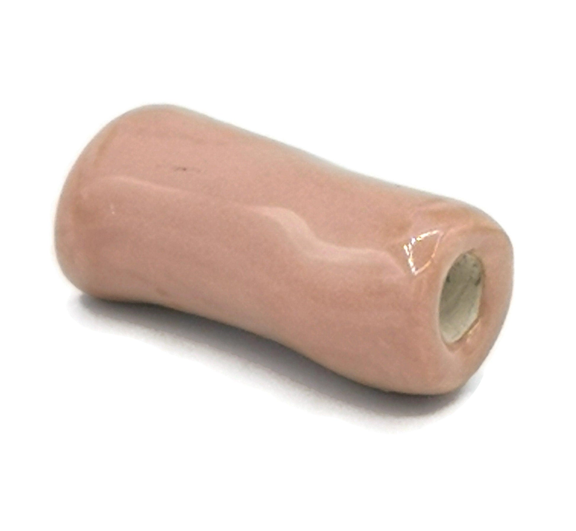 1Pc 30mm Tube Beads For Jewelry Making, Coral Pink Handmade Ceramic Macrame Beads Large Hole 5mm, Unique Long Unusual Artisan Craft Supplies - Ceramica Ana Rafael