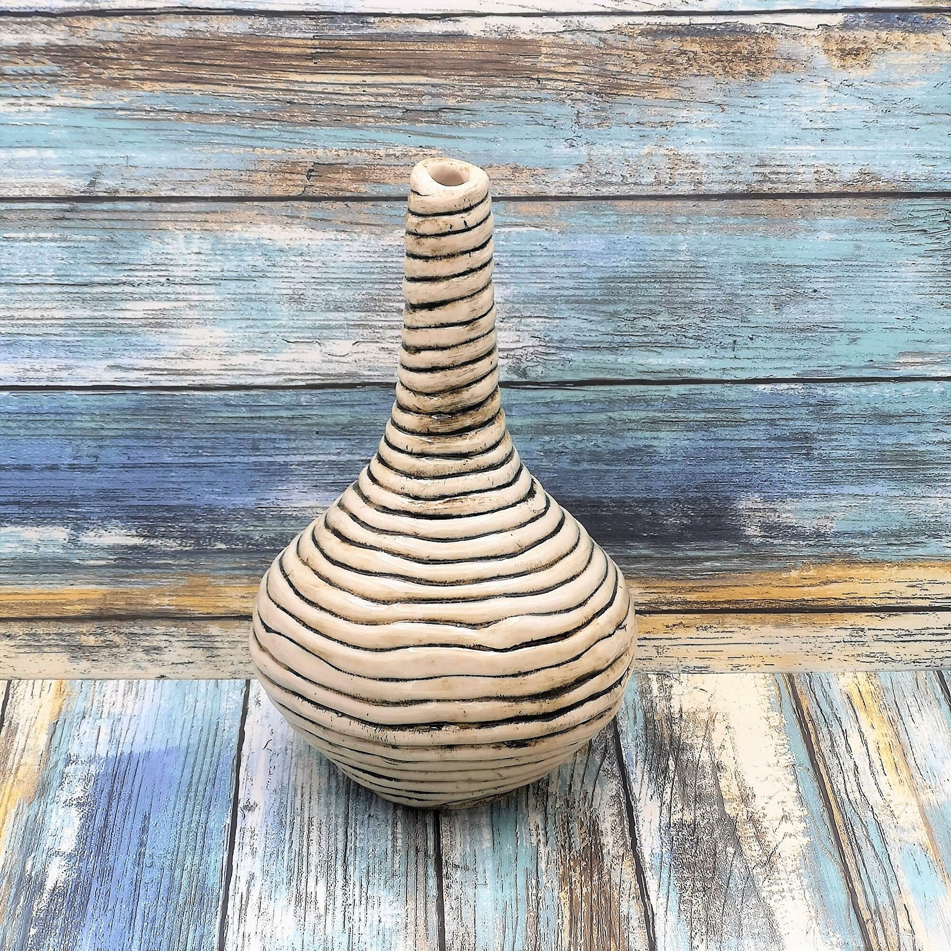 Tall Ceramic Vase, Modern Clay Sculpture, Bud Vase Textured For Table, Pottery Large Contemporary Art Wedding Gift For Couple - Ceramica Ana Rafael