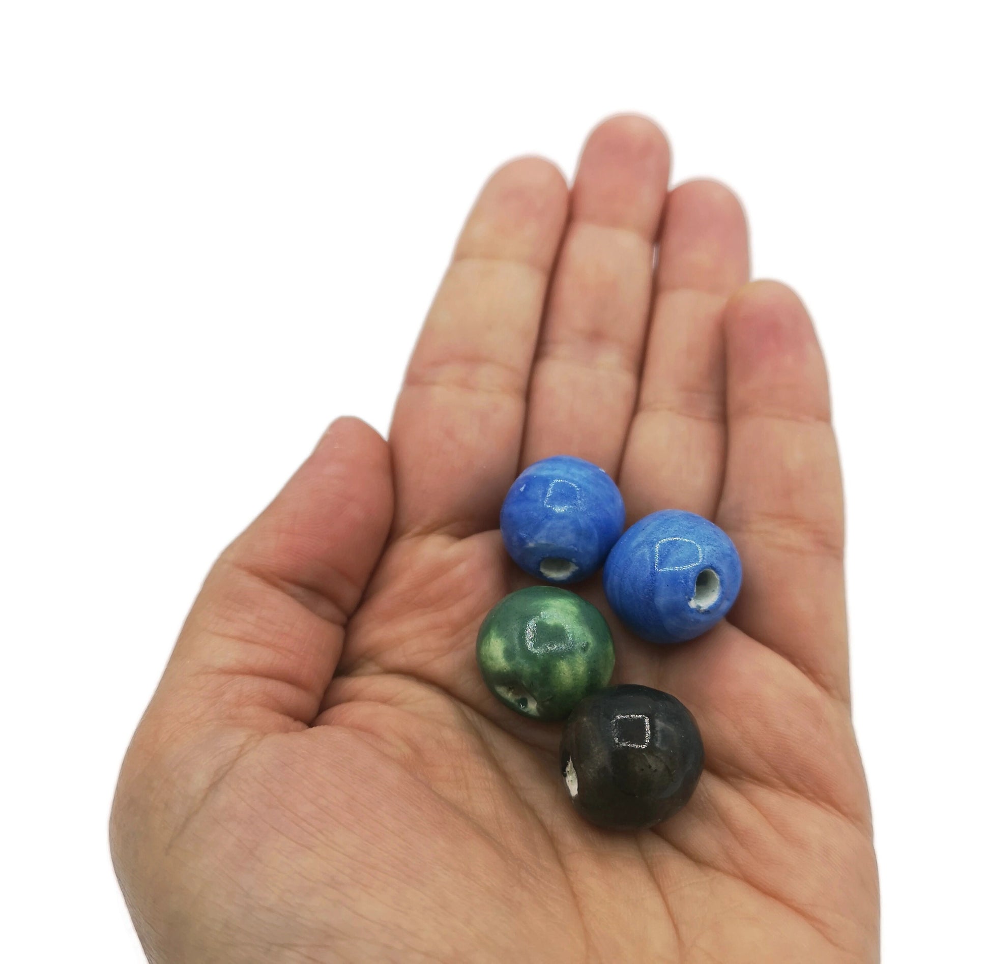 4Pcs 15mm Large Handmade Ceramic Beads For Jewelry making, Unique Bubblegum Beads, Clay Craft Beads Decorative, Mixed Round Colorful Beads - Ceramica Ana Rafael